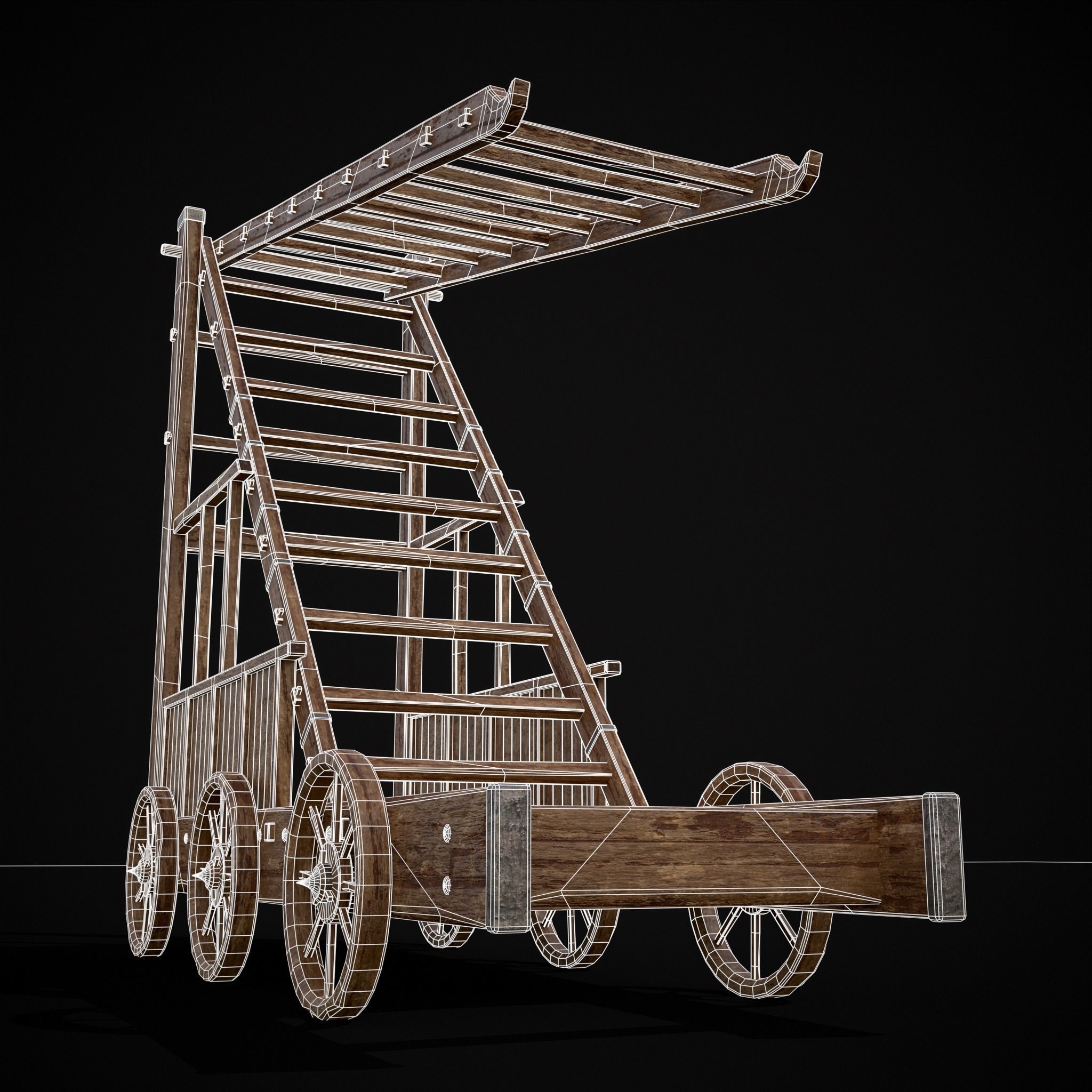 Medieval Wooden Escalade Low-poly 3D model_4