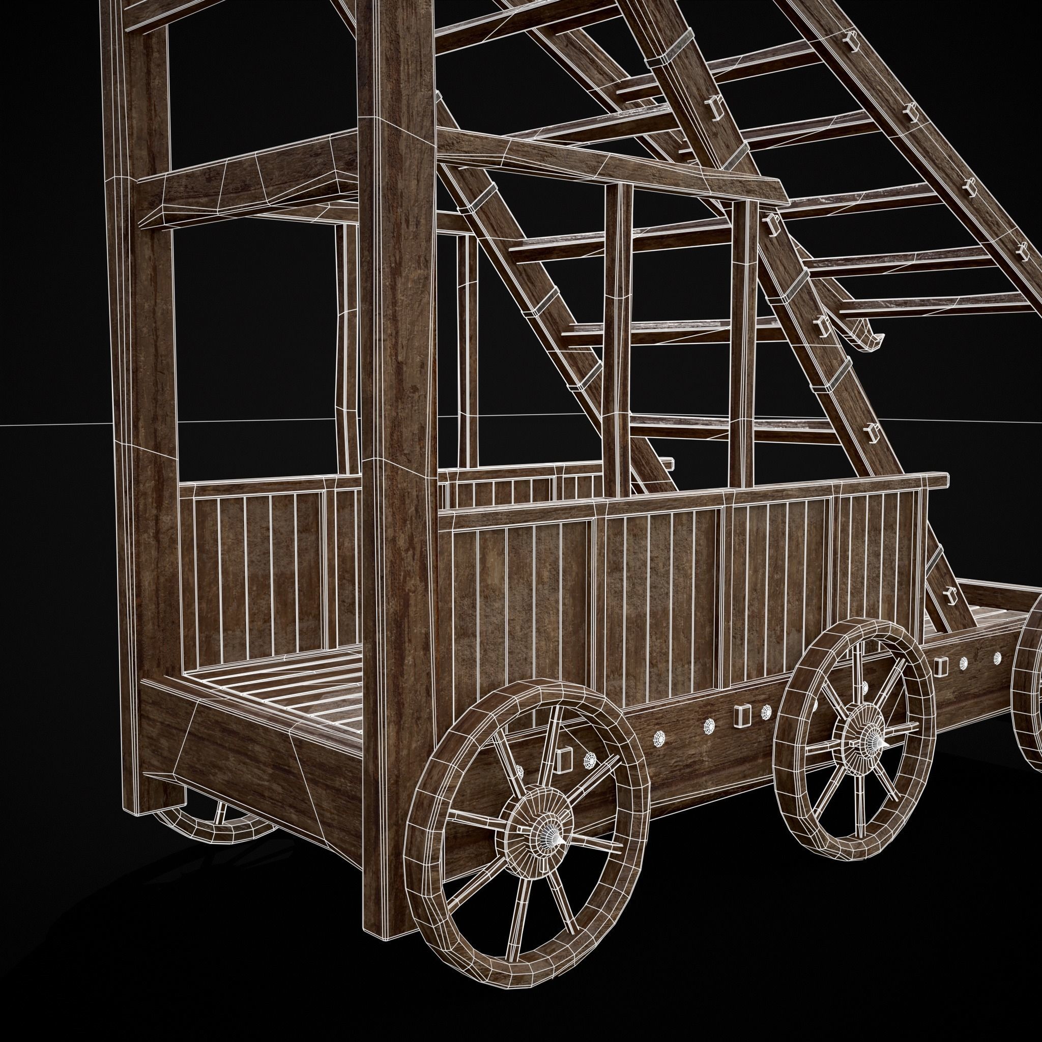 Medieval Wooden Escalade Low-poly 3D model_12