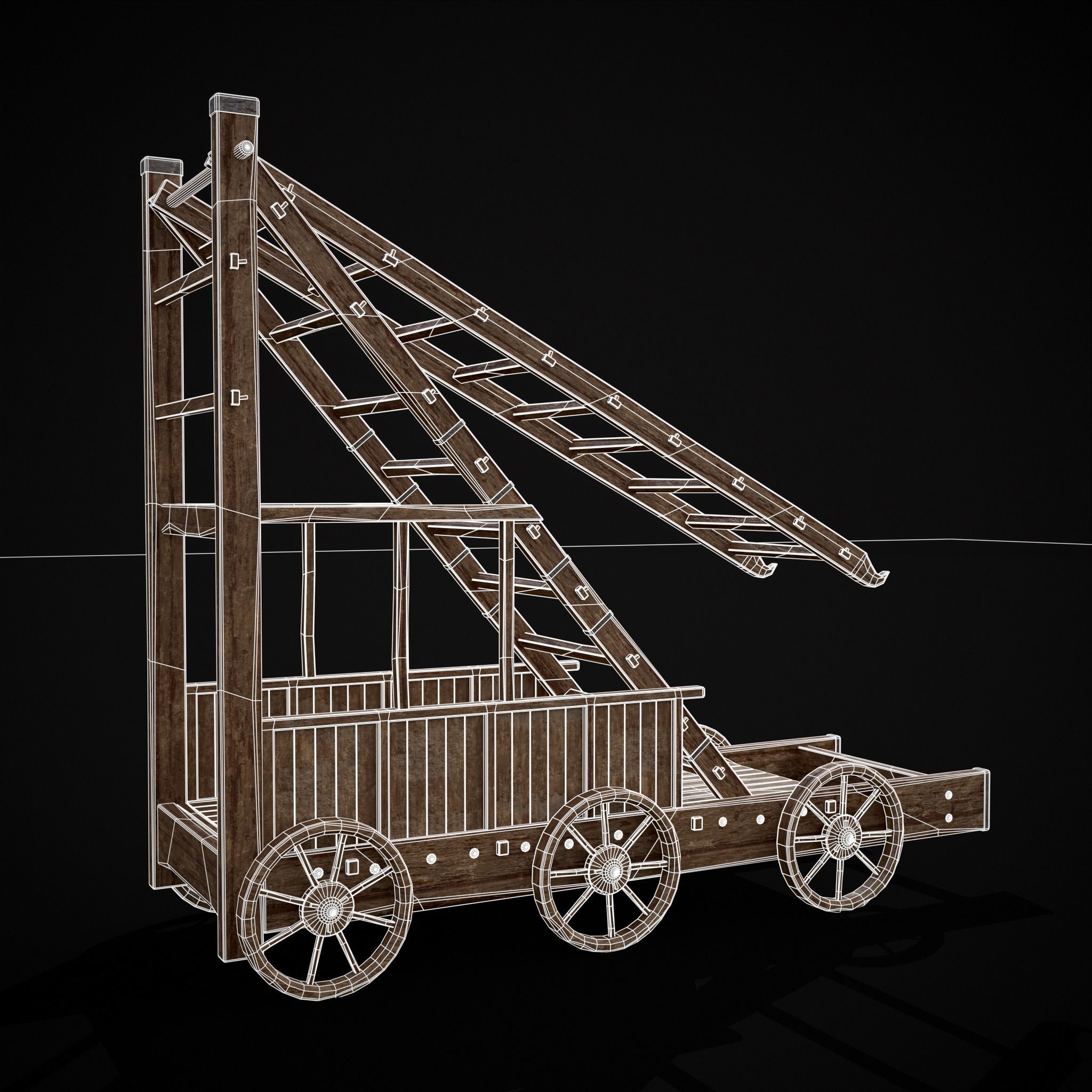 Medieval Wooden Escalade Low-poly 3D model_32