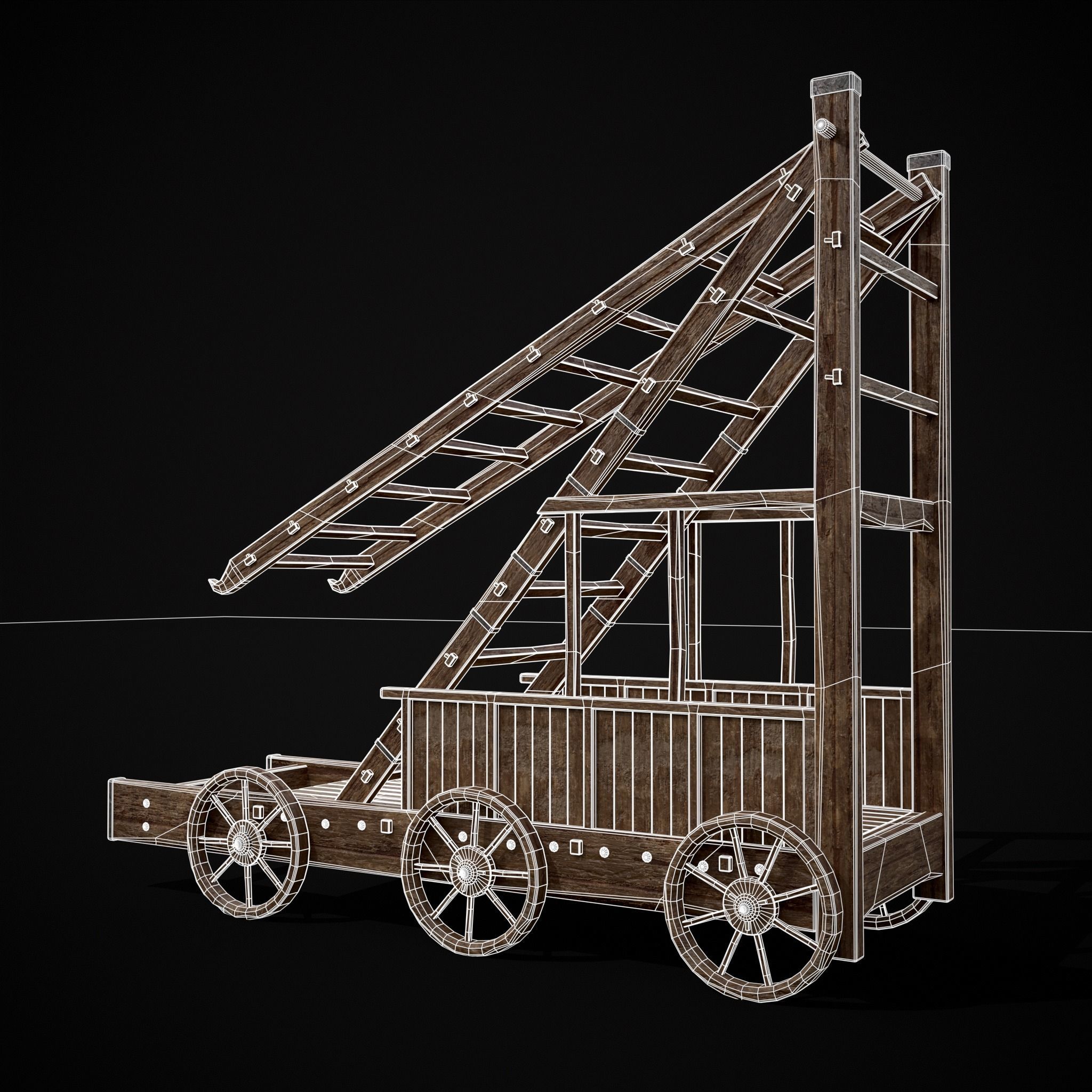 Medieval Wooden Escalade Low-poly 3D model_28