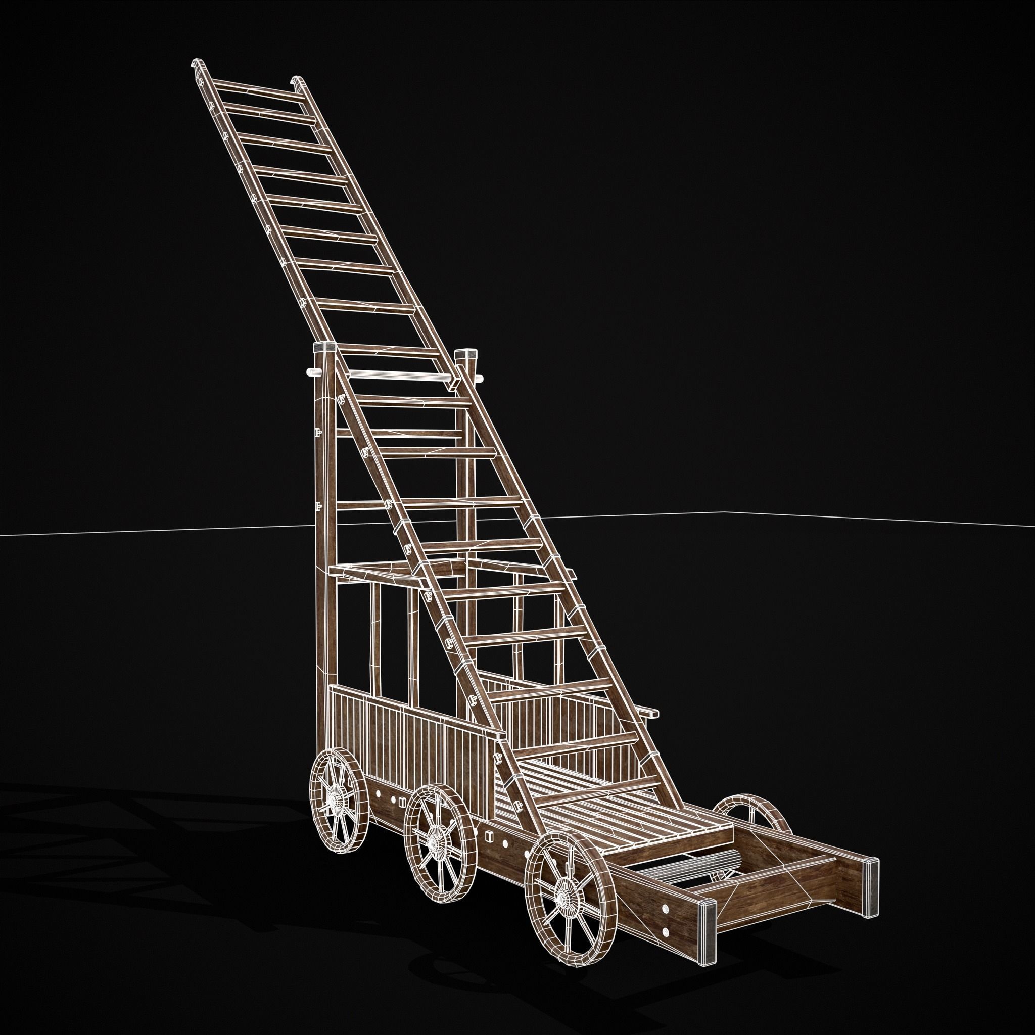 Medieval Wooden Escalade Low-poly 3D model_10