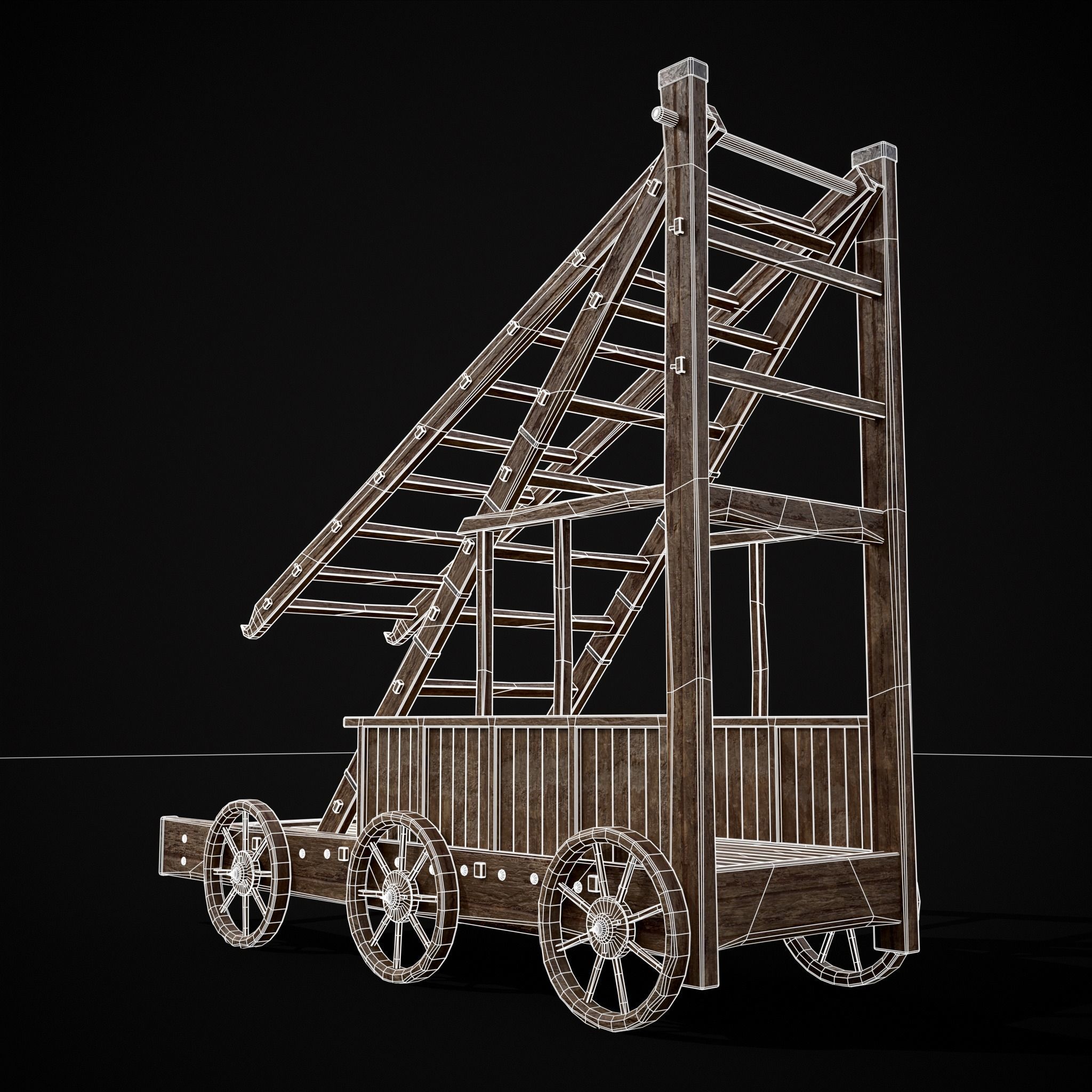Medieval Wooden Escalade Low-poly 3D model_34