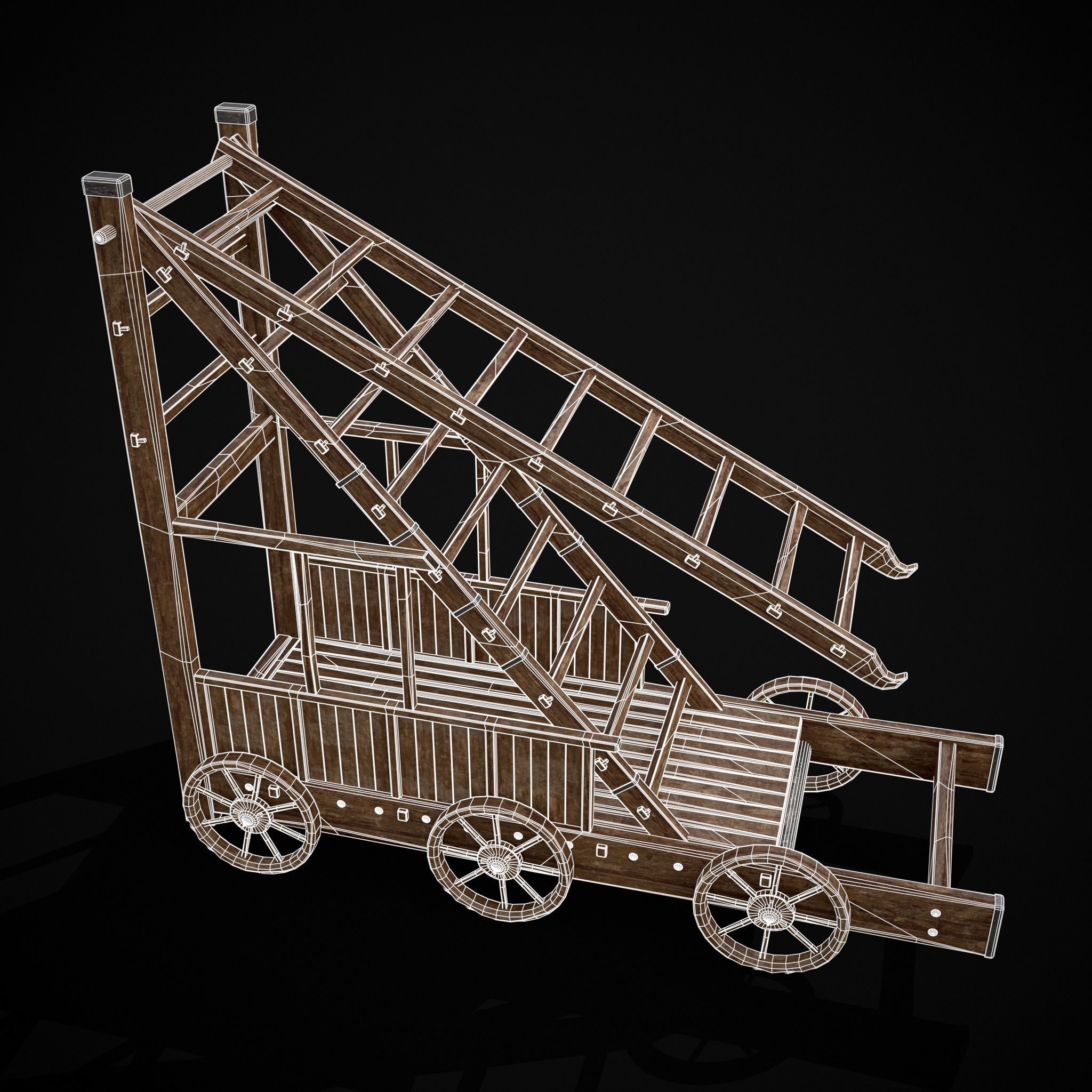 Medieval Wooden Escalade Low-poly 3D model_26