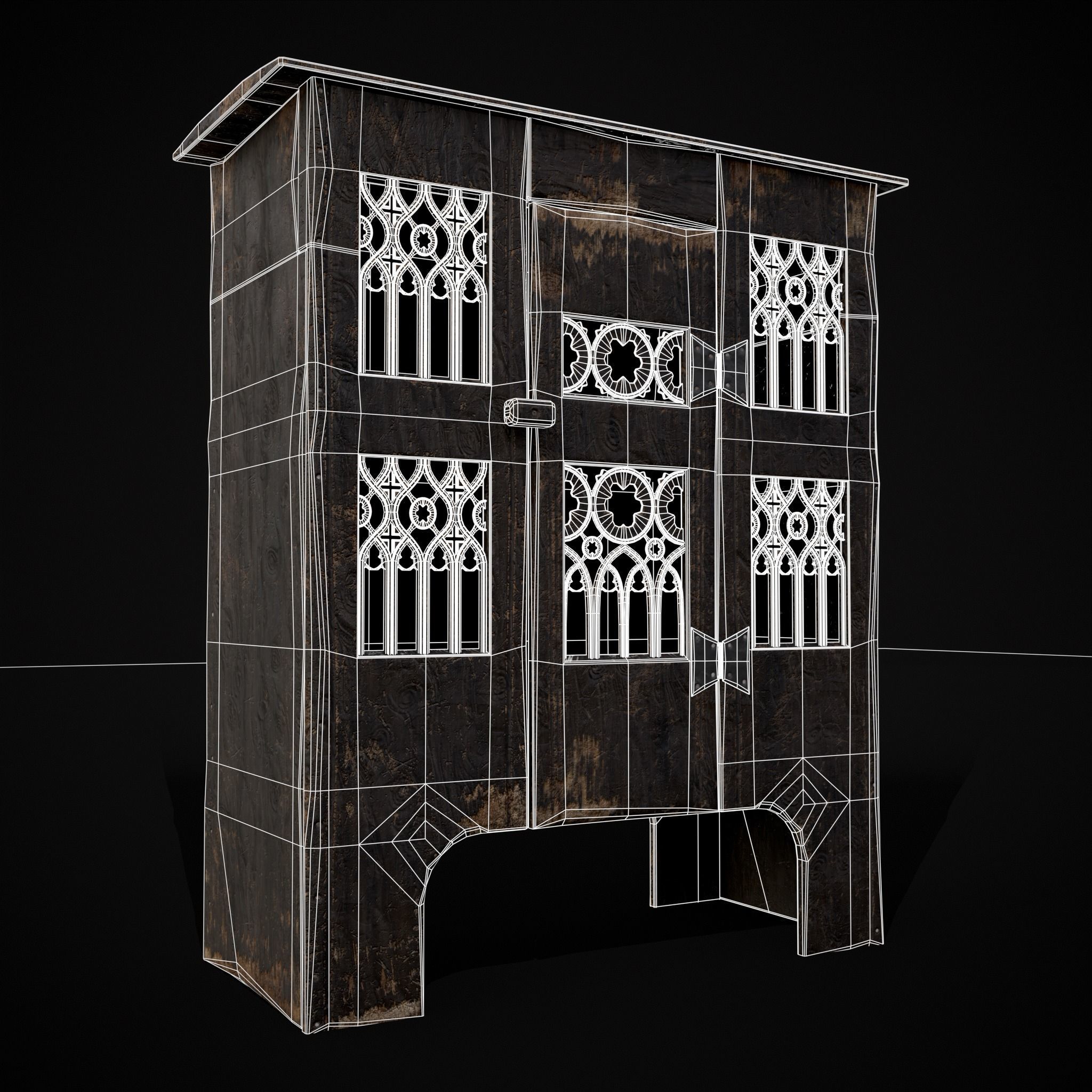 Small Gothic Cabinet Low-poly 3D model_4
