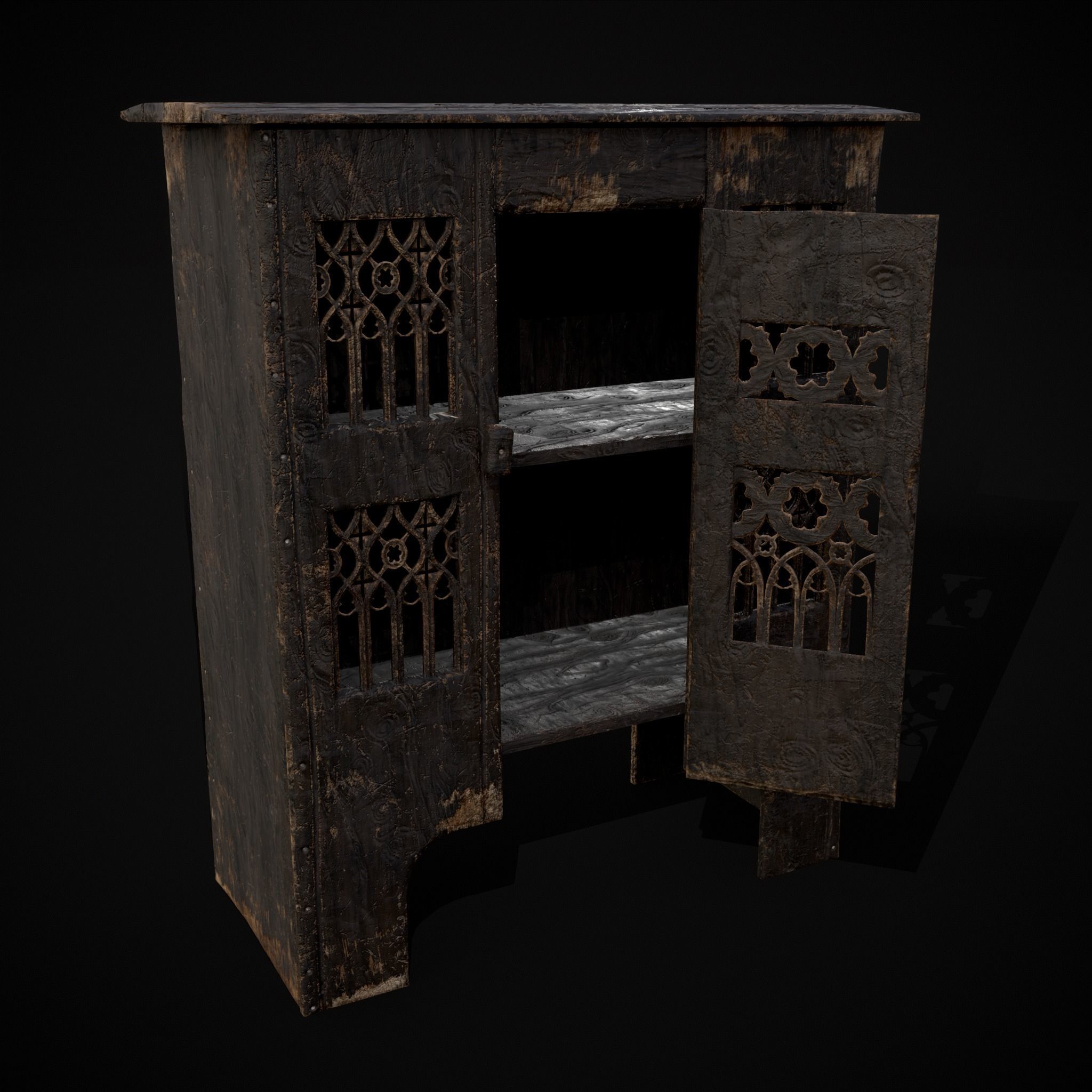Small Gothic Cabinet Low-poly 3D model_5
