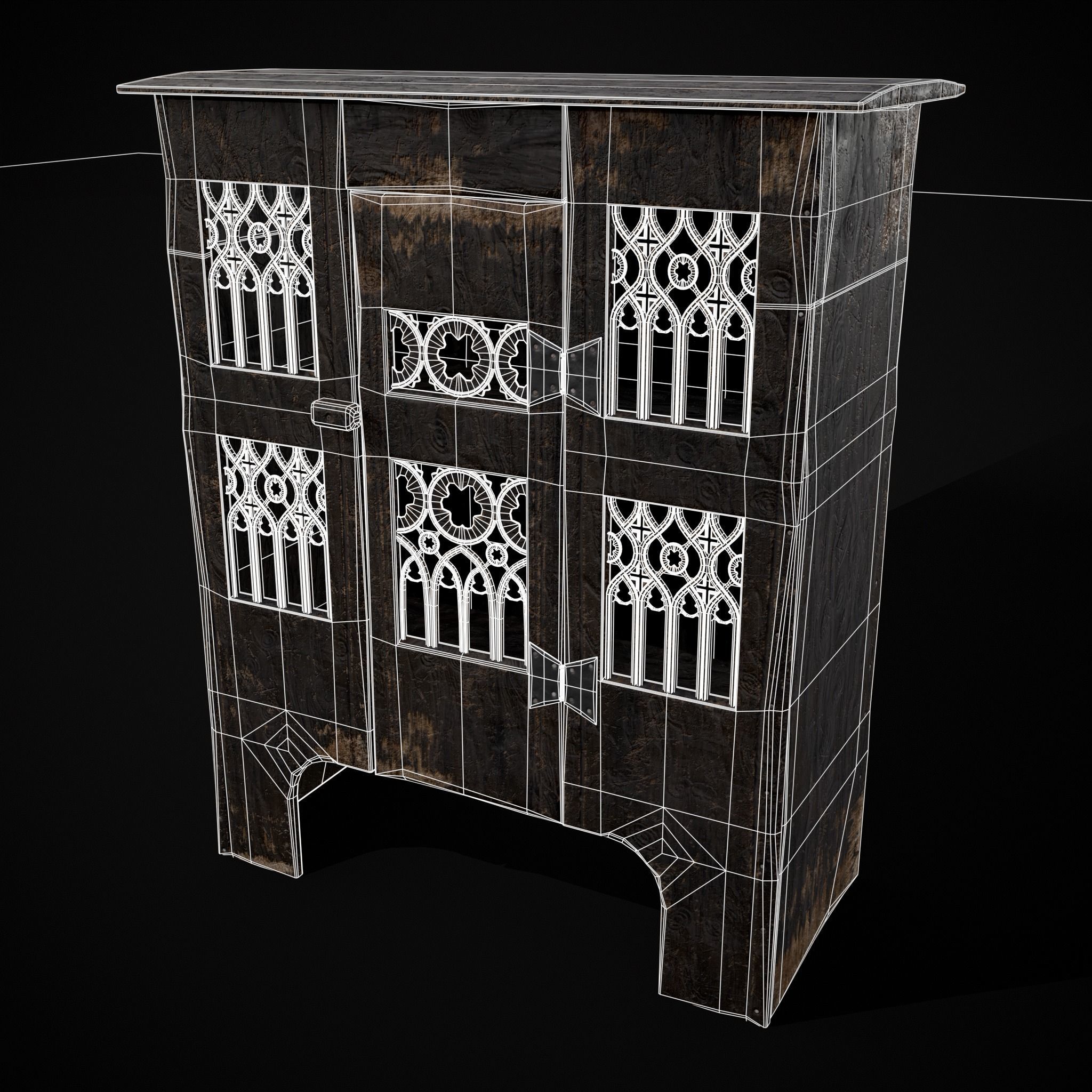 Small Gothic Cabinet Low-poly 3D model_40