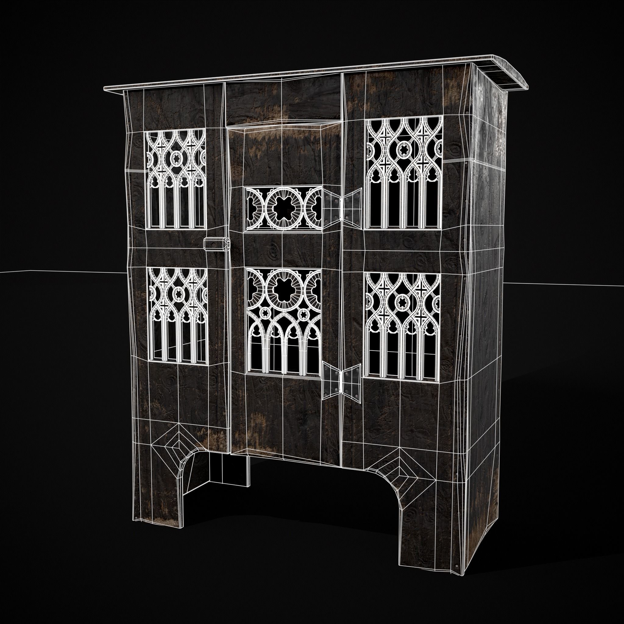 Small Gothic Cabinet Low-poly 3D model_2