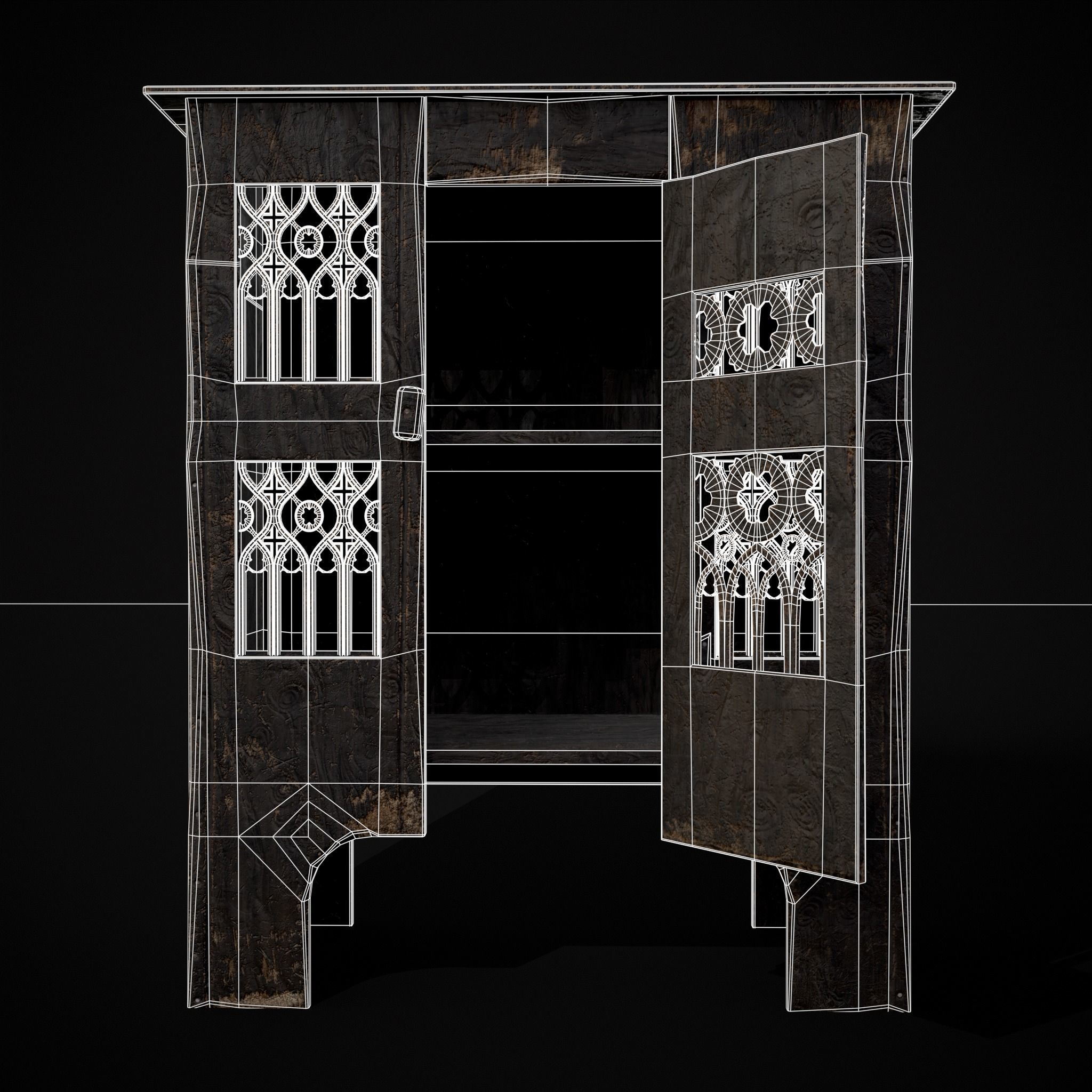 Small Gothic Cabinet Low-poly 3D model_16