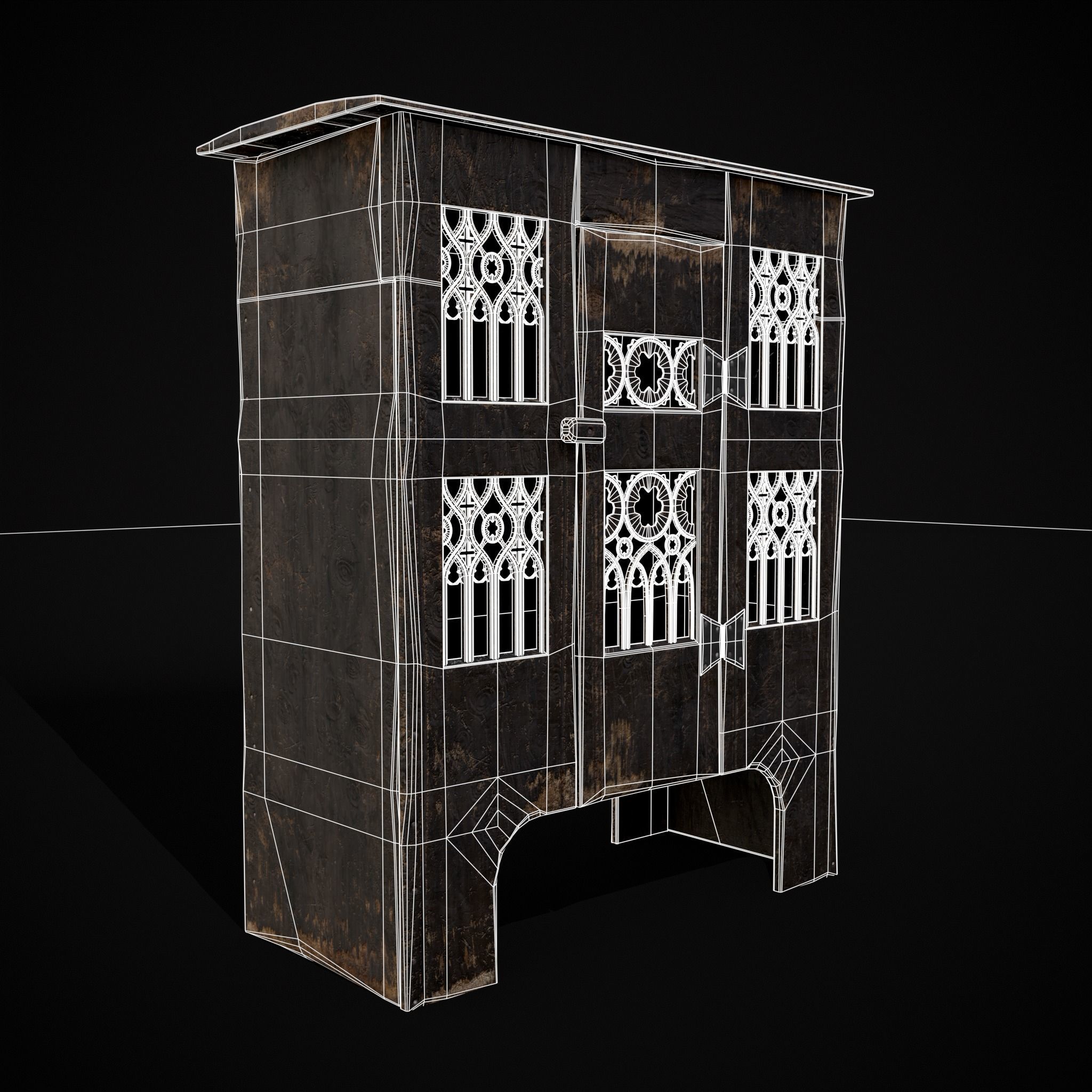 Small Gothic Cabinet Low-poly 3D model_24