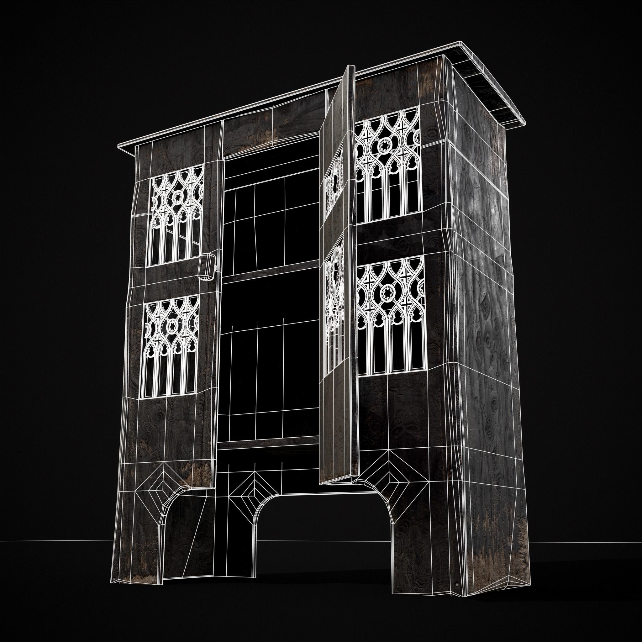 Small Gothic Cabinet Low-poly 3D model_8