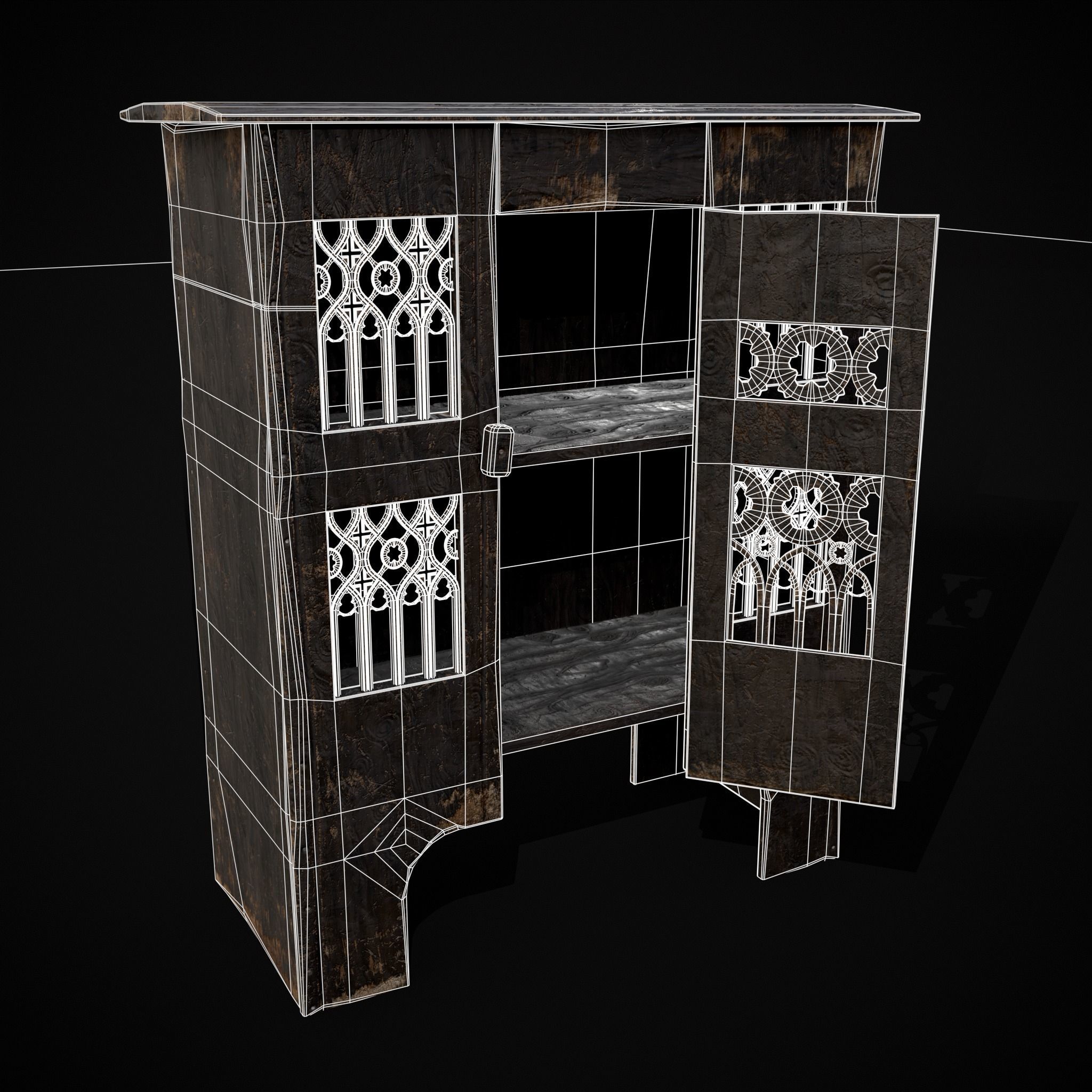 Small Gothic Cabinet Low-poly 3D model_6