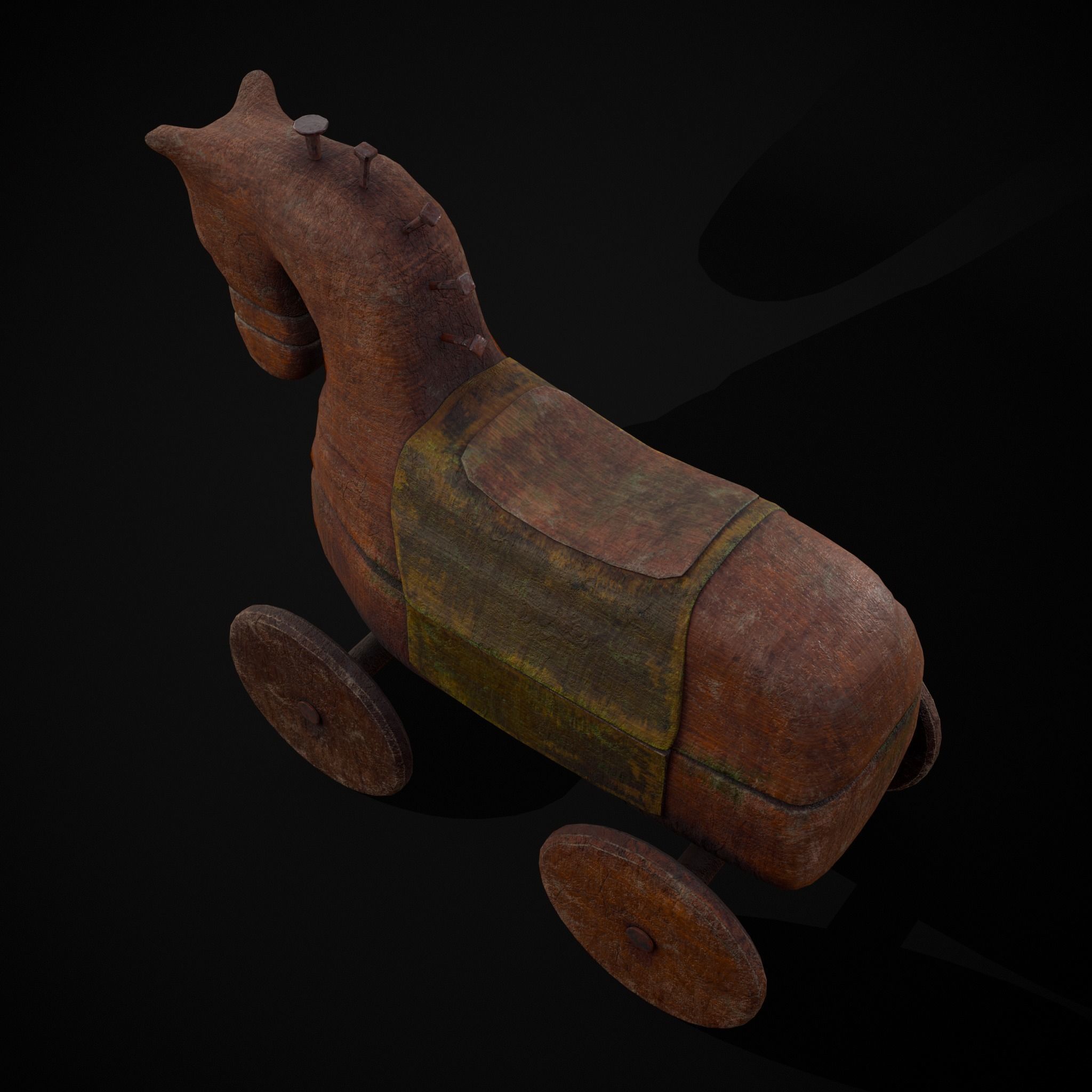 Medieval Horse Pull Along Low-poly 3D model_33