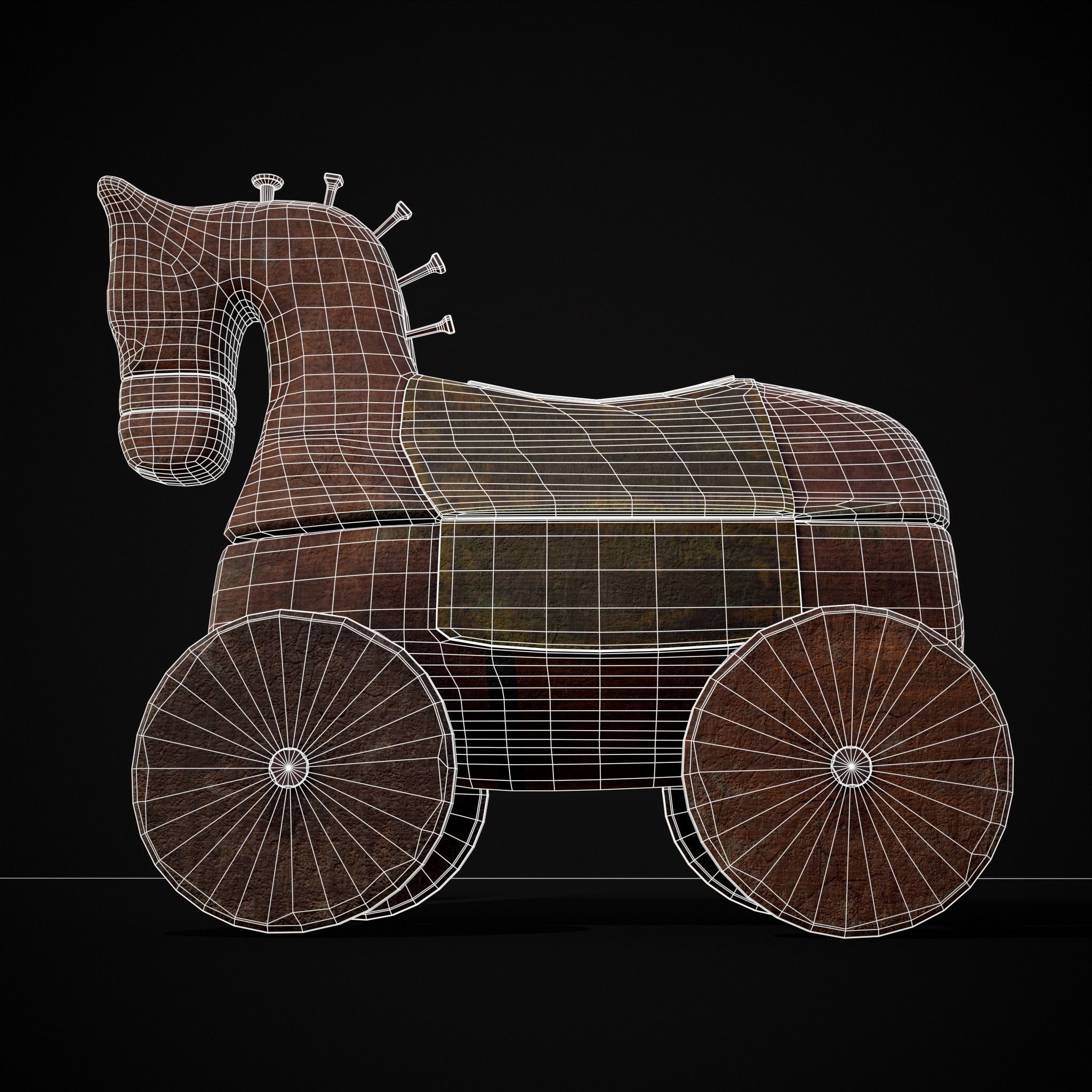 Medieval Horse Pull Along Low-poly 3D model_20