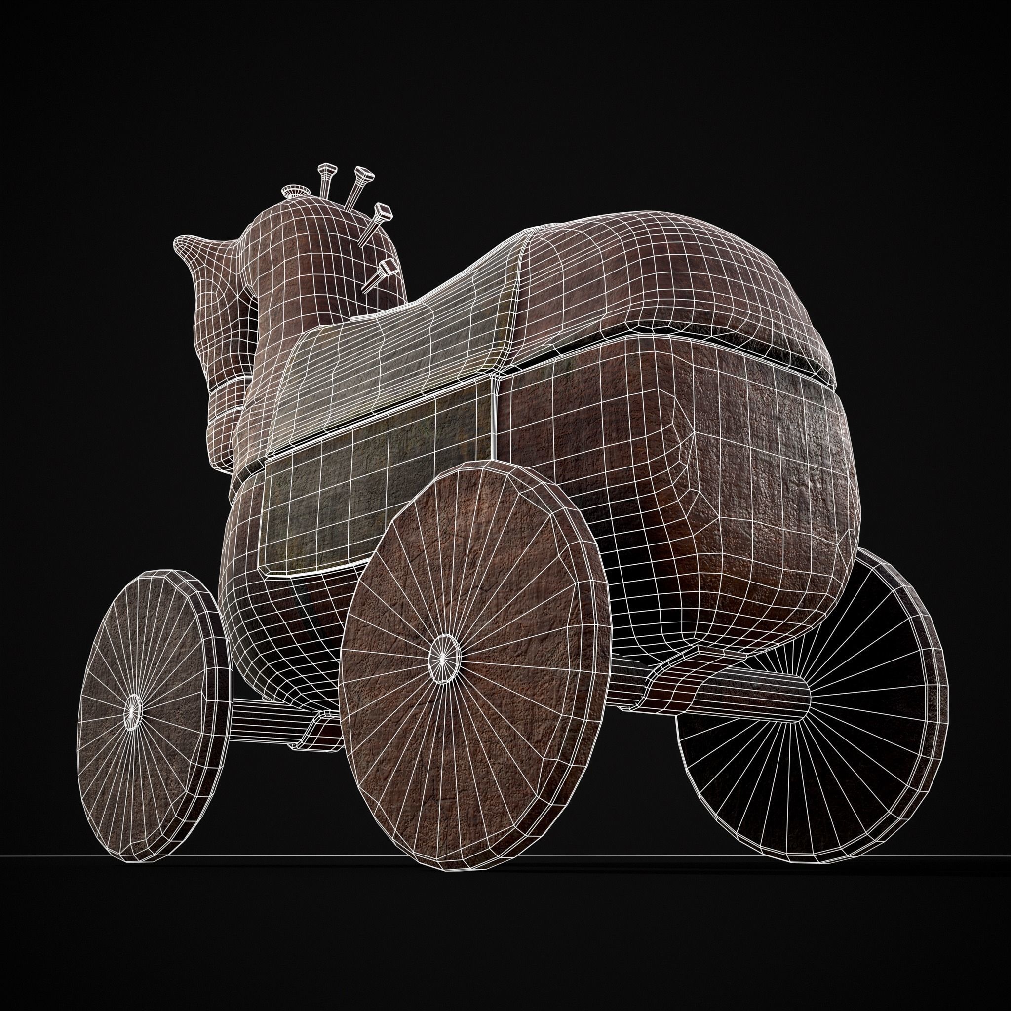 Medieval Horse Pull Along Low-poly 3D model_38