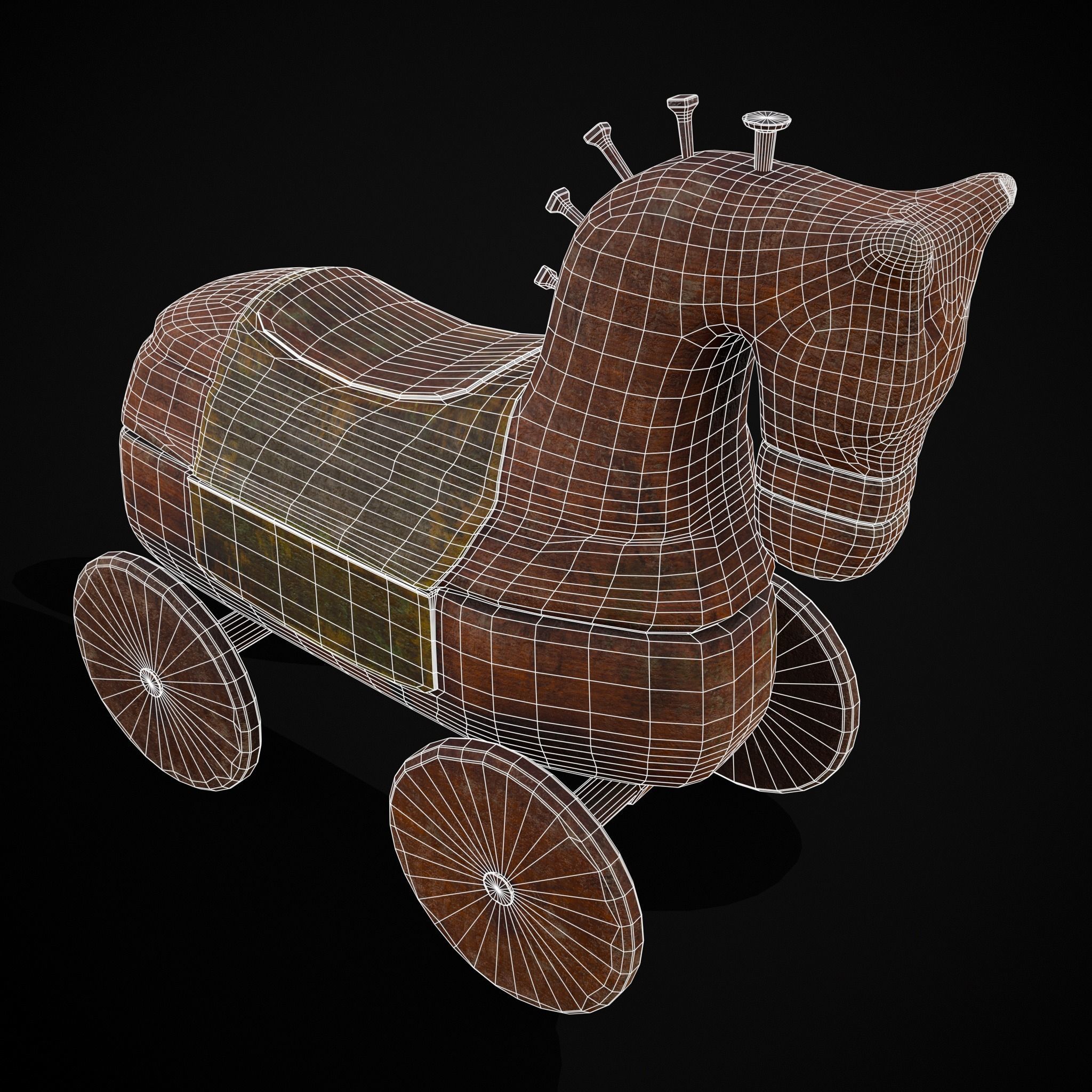 Medieval Horse Pull Along Low-poly 3D model_36