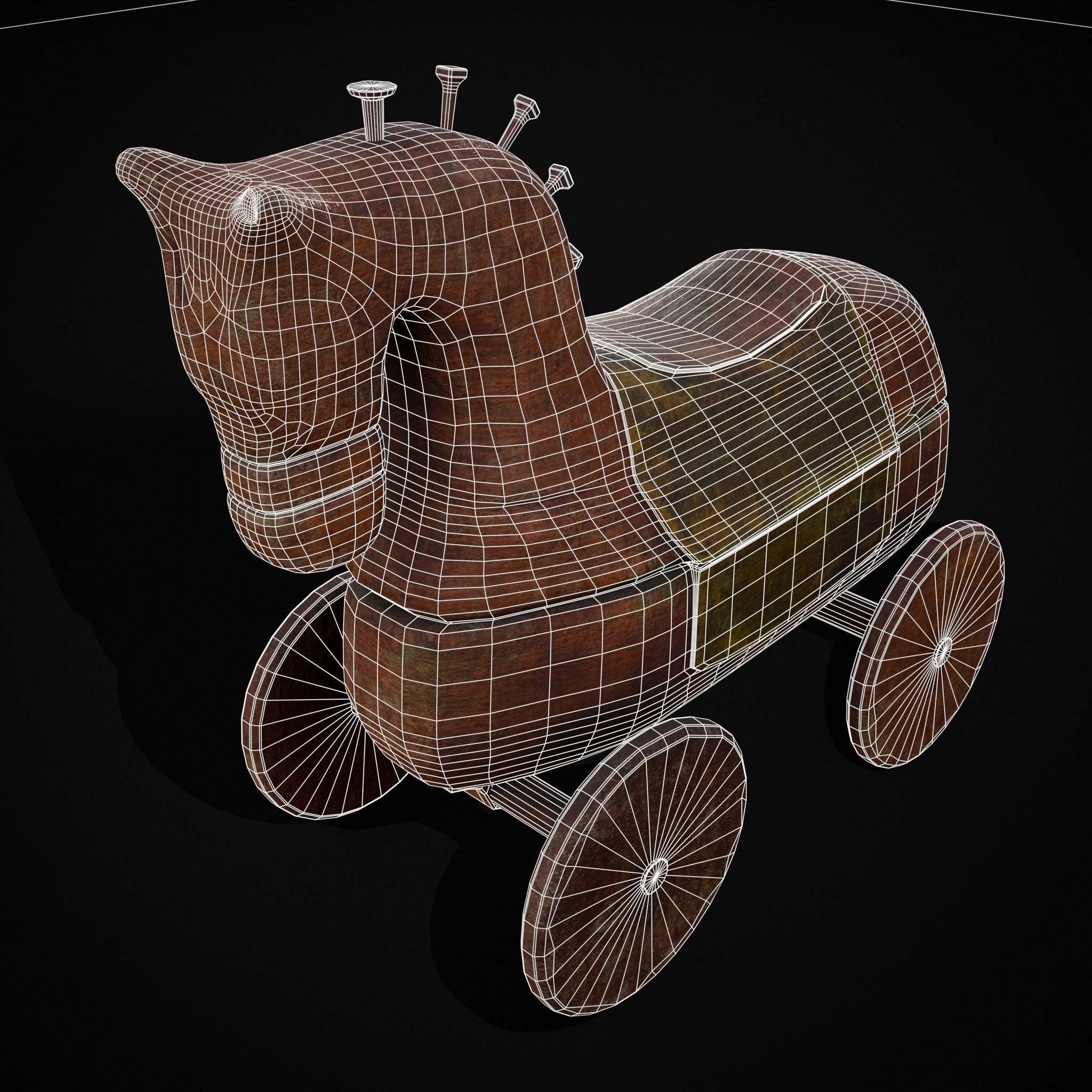 Medieval Horse Pull Along Low-poly 3D model_4