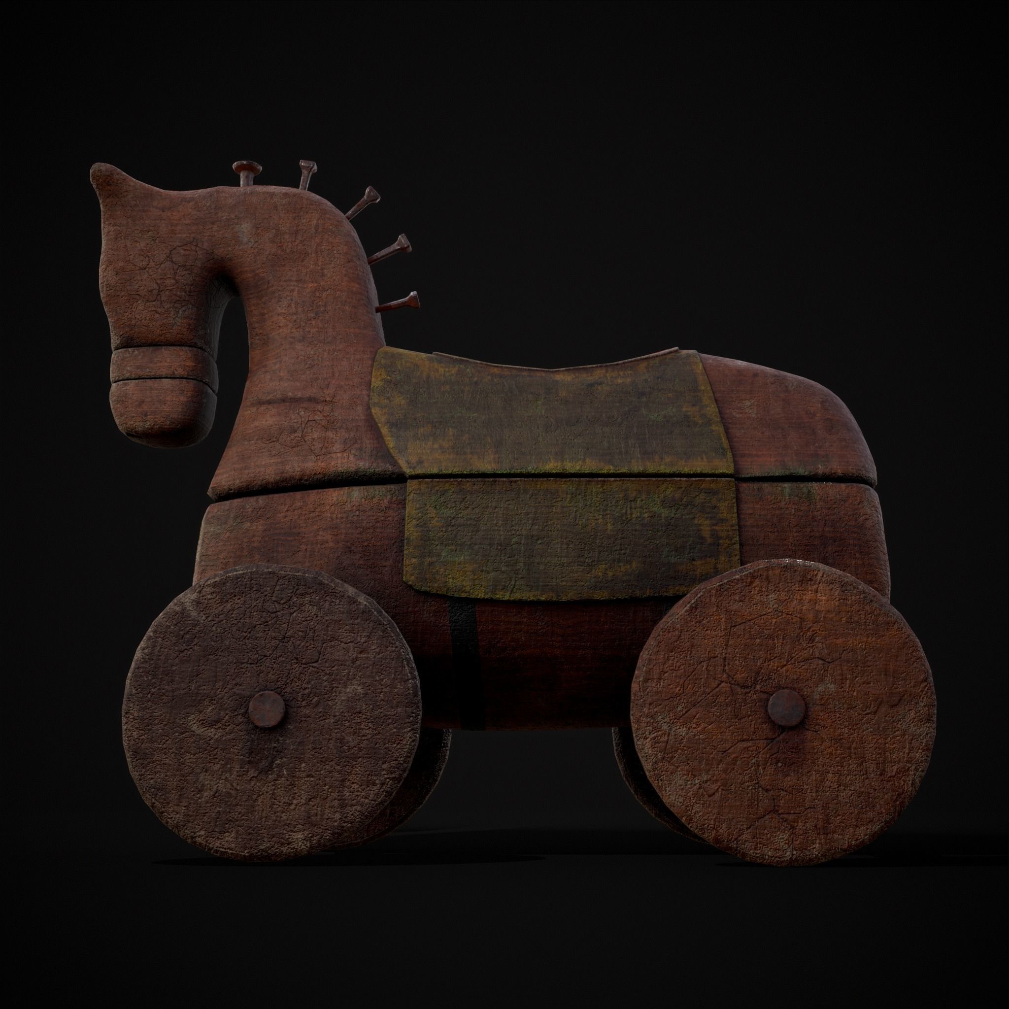 Medieval Horse Pull Along Low-poly 3D model_19
