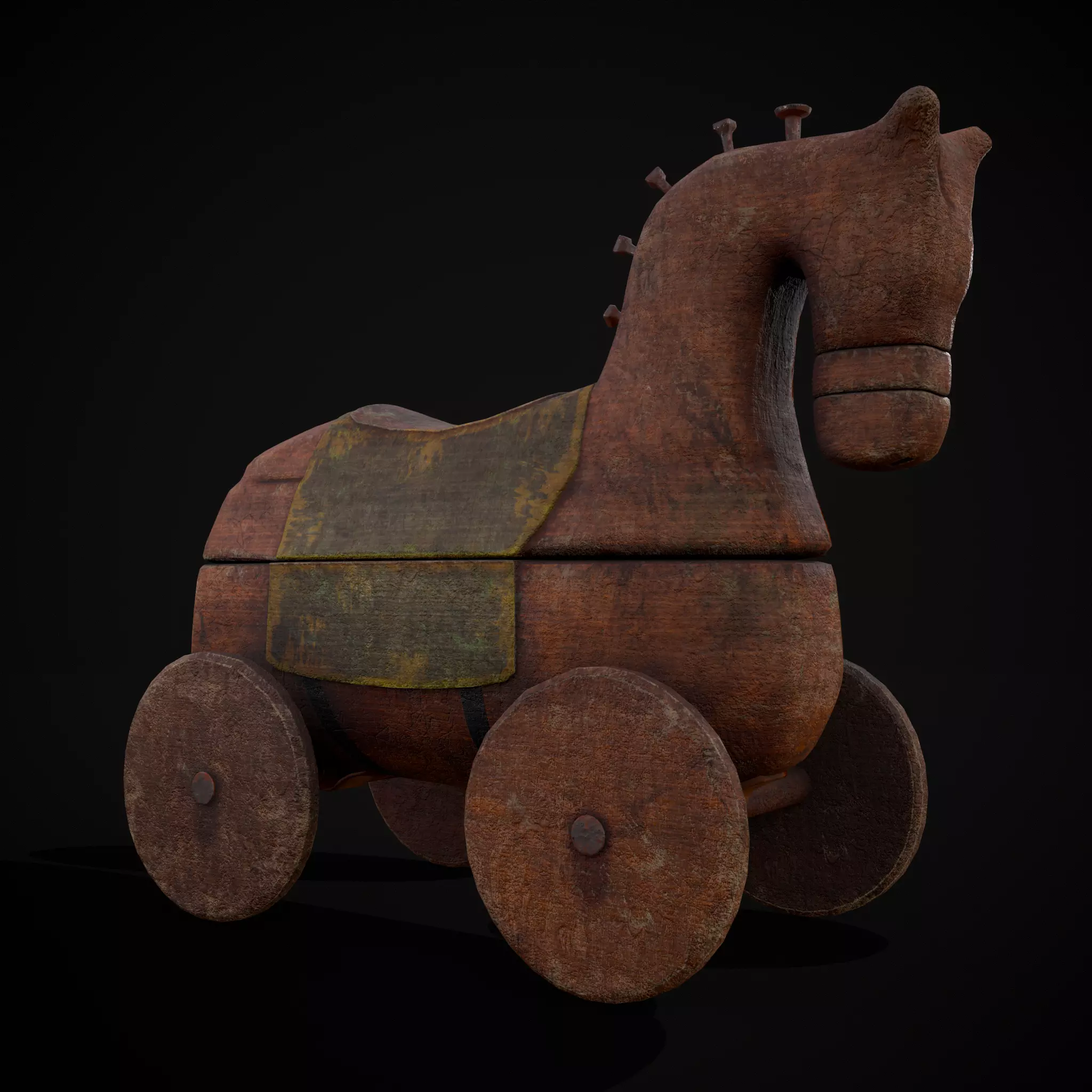 Medieval Horse Pull Along Low-poly 3D model_0