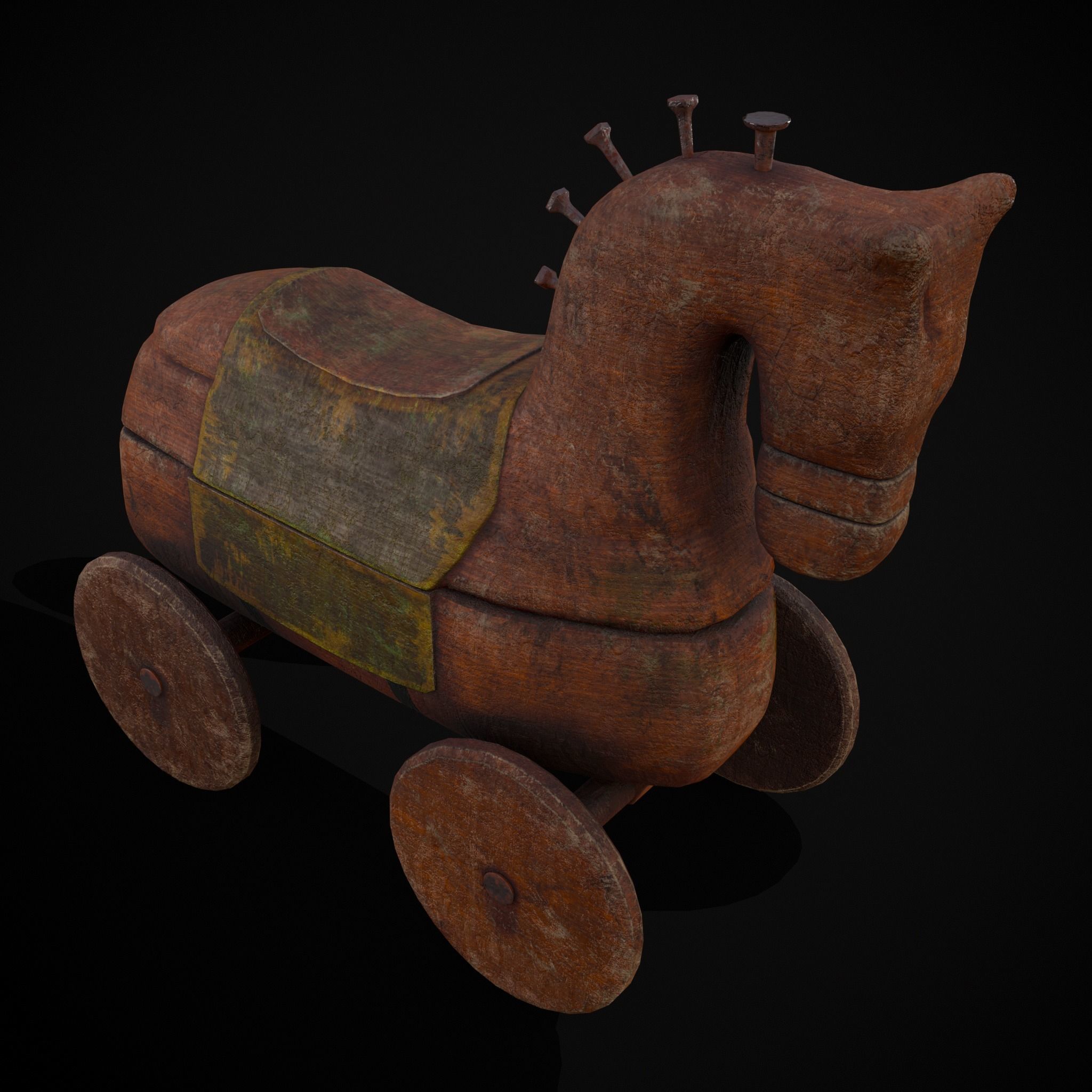 Medieval Horse Pull Along Low-poly 3D model_35