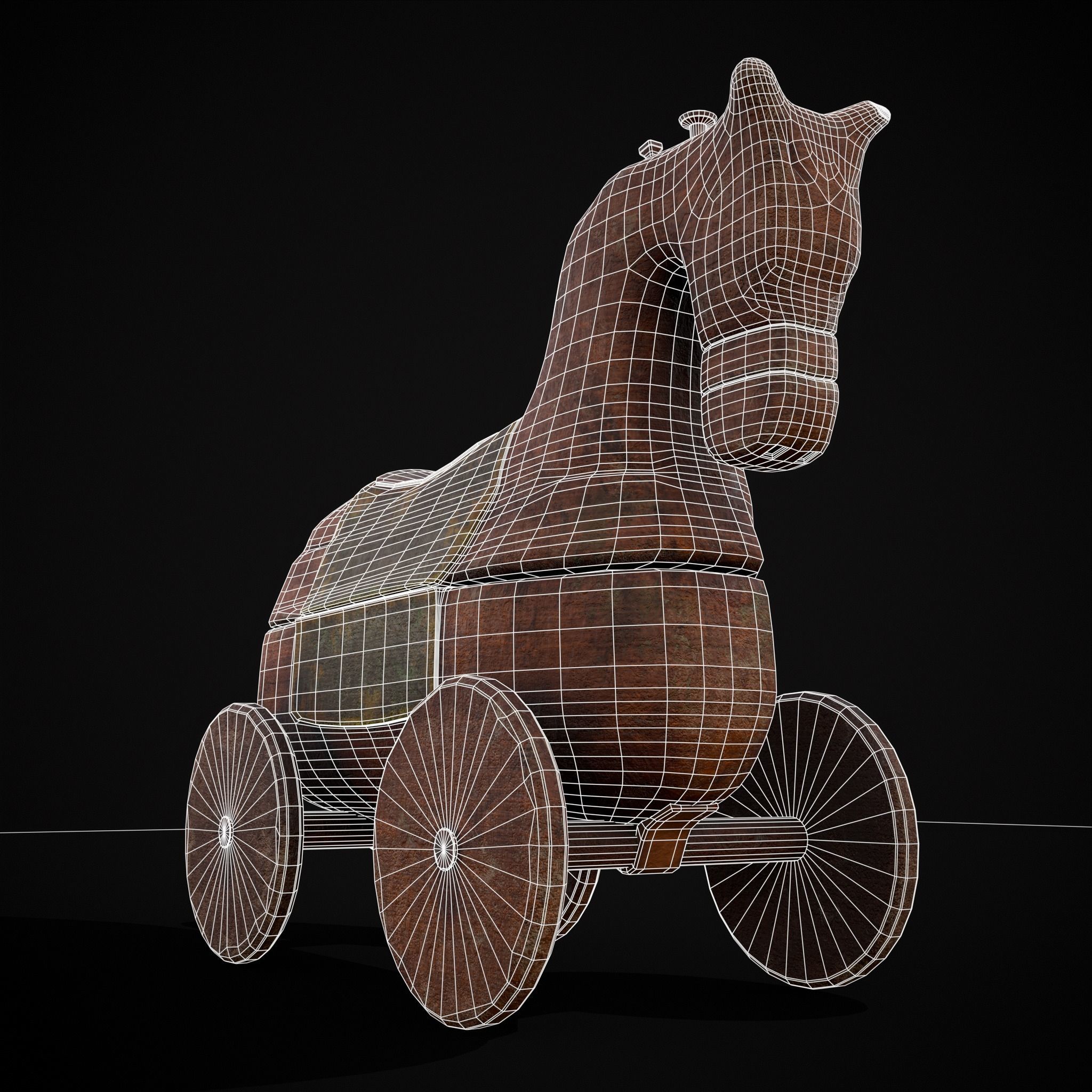 Medieval Horse Pull Along Low-poly 3D model_40