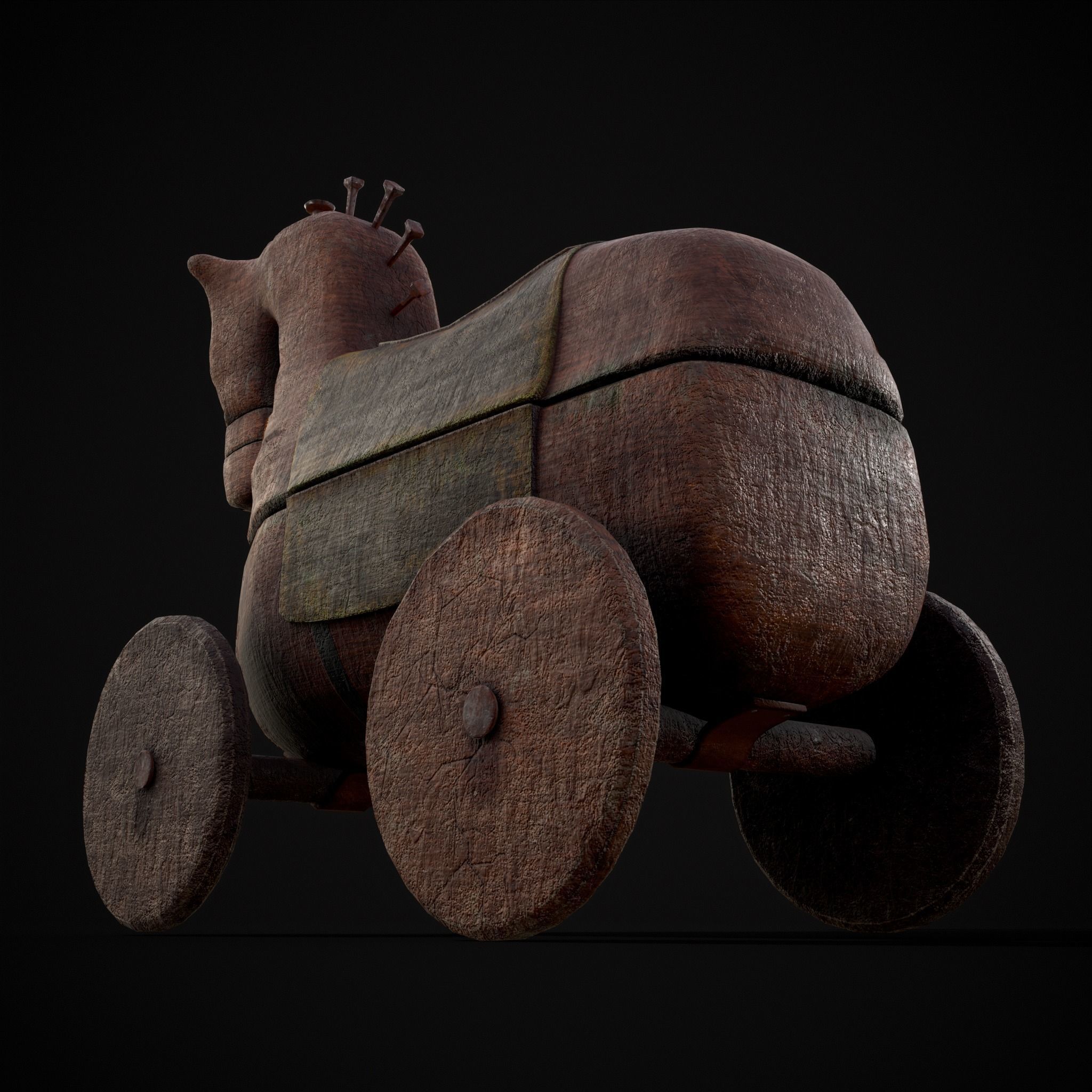 Medieval Horse Pull Along Low-poly 3D model_37