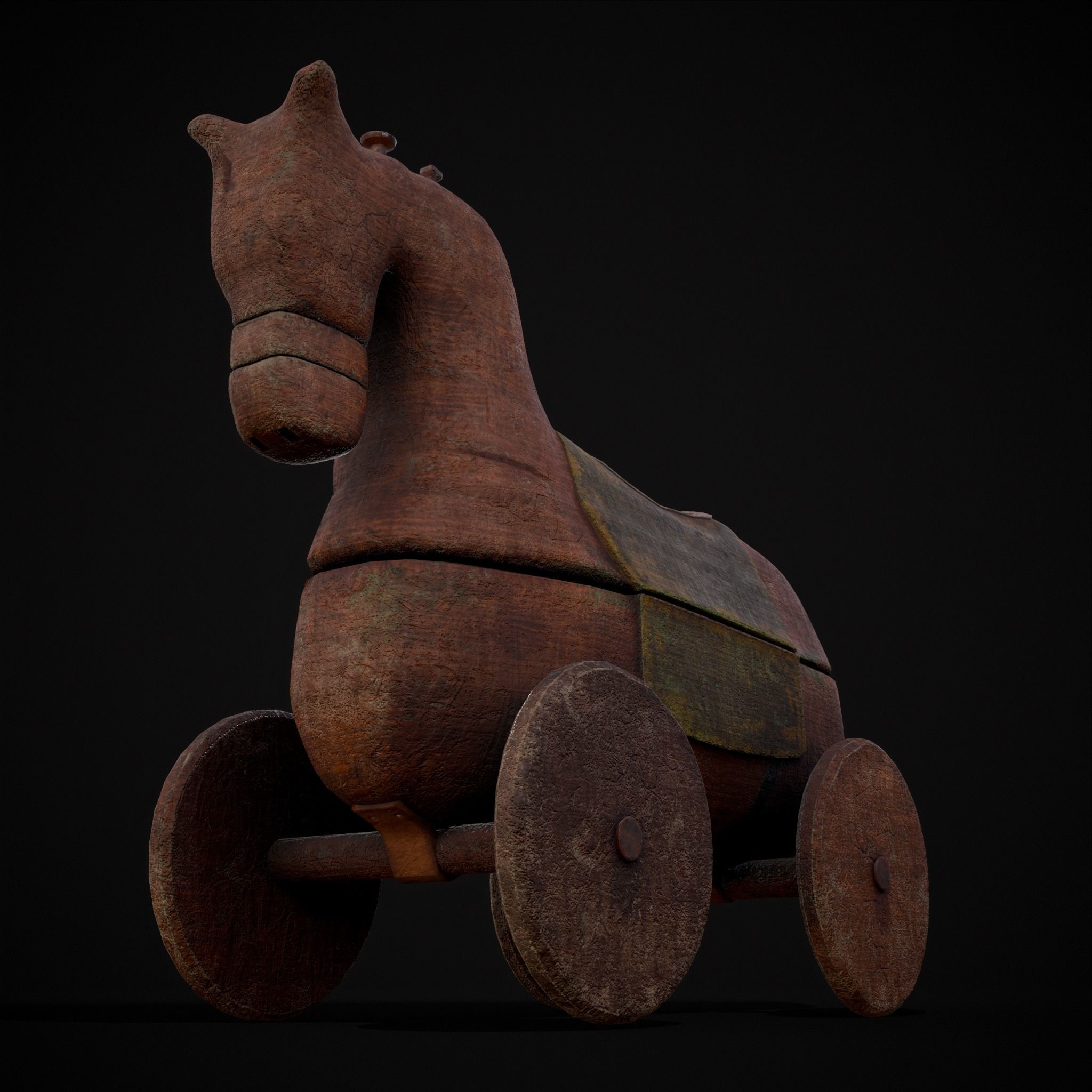 Medieval Horse Pull Along Low-poly 3D model_21
