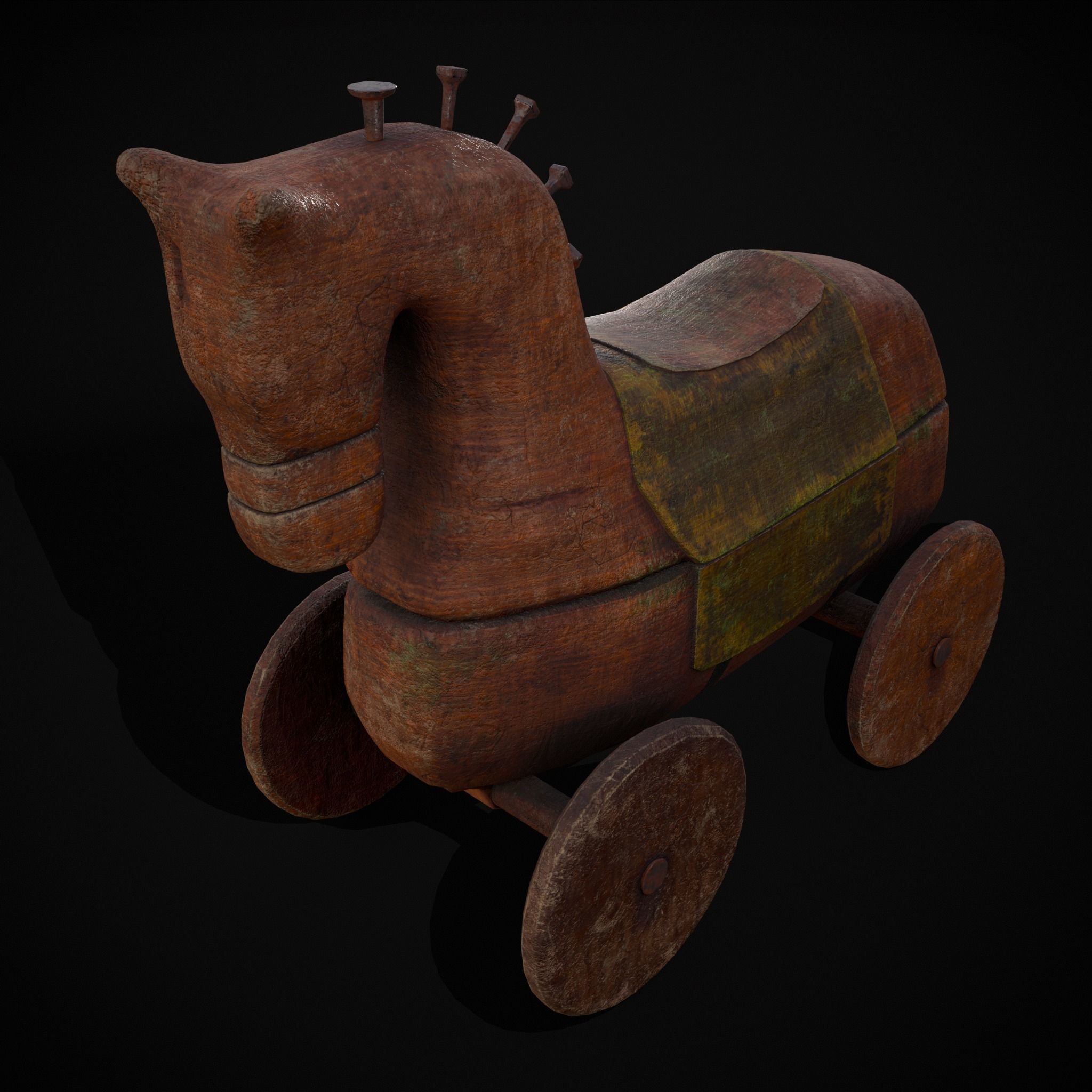 Medieval Horse Pull Along Low-poly 3D model_3