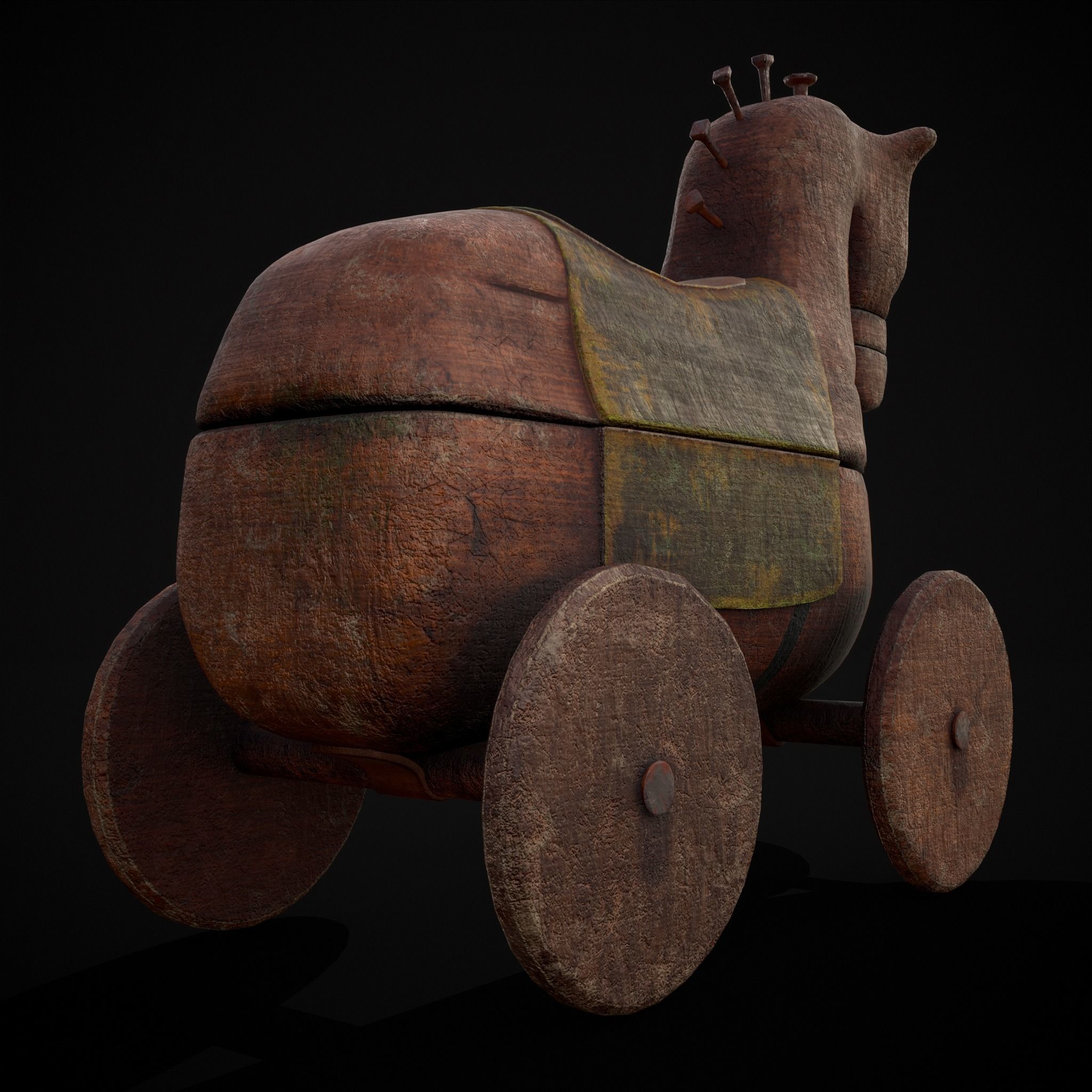 Medieval Horse Pull Along Low-poly 3D model_15