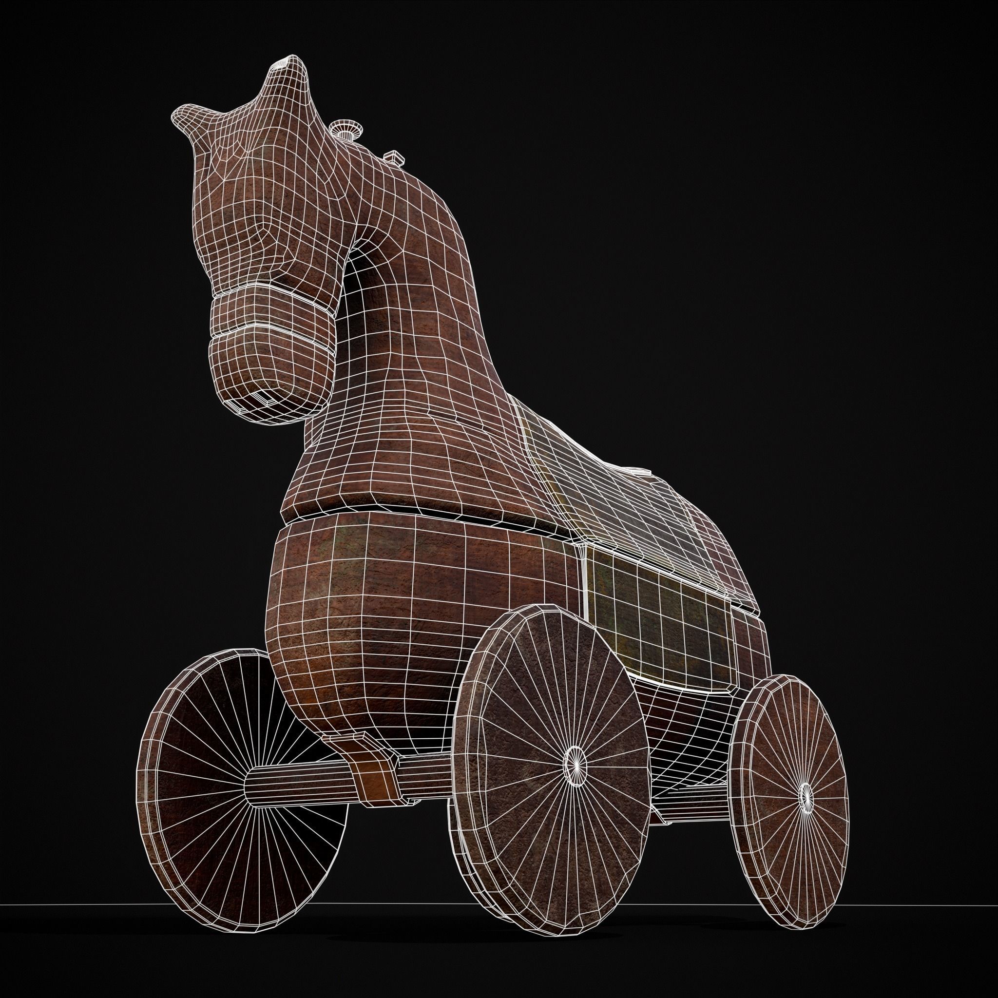 Medieval Horse Pull Along Low-poly 3D model_22