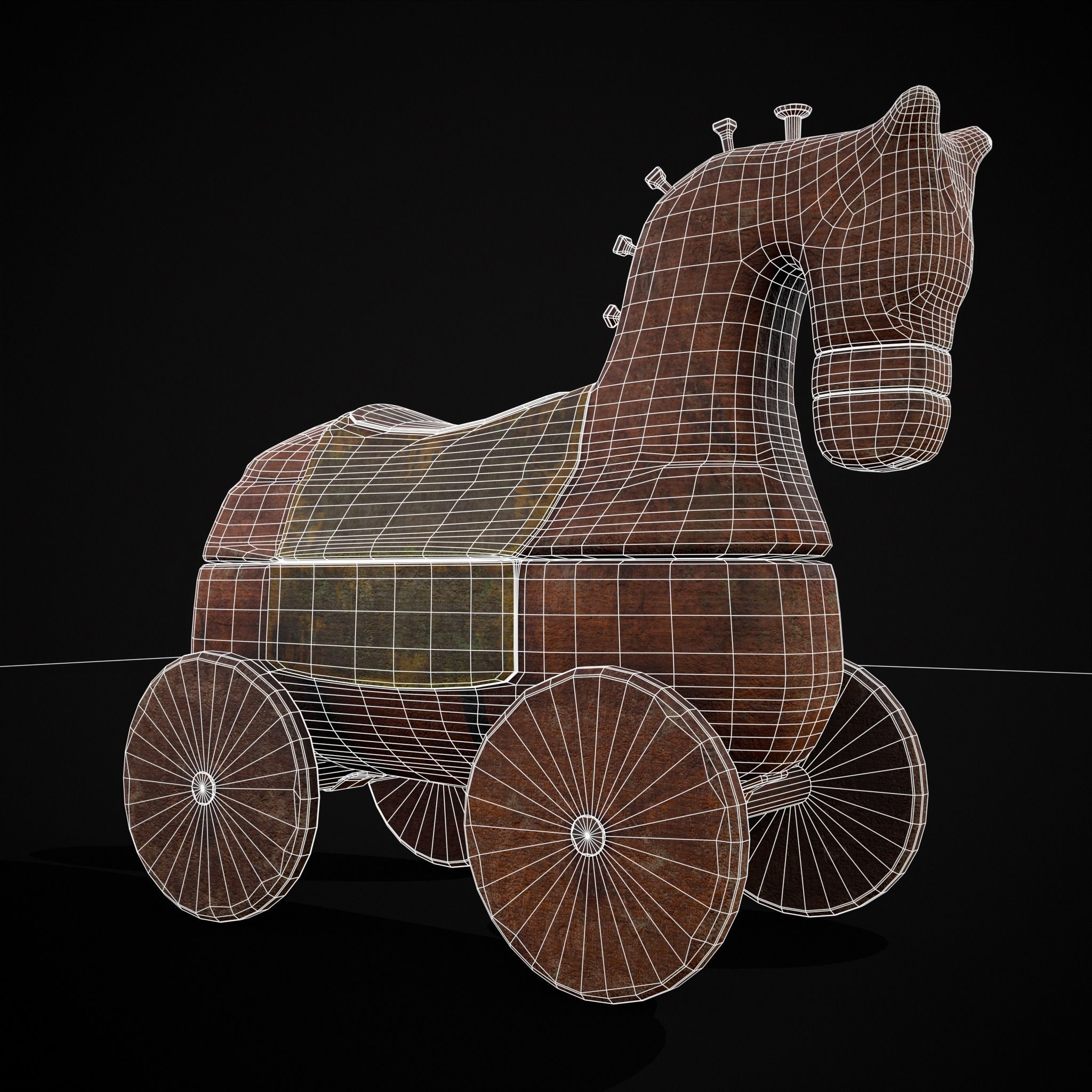 Medieval Horse Pull Along Low-poly 3D model_2
