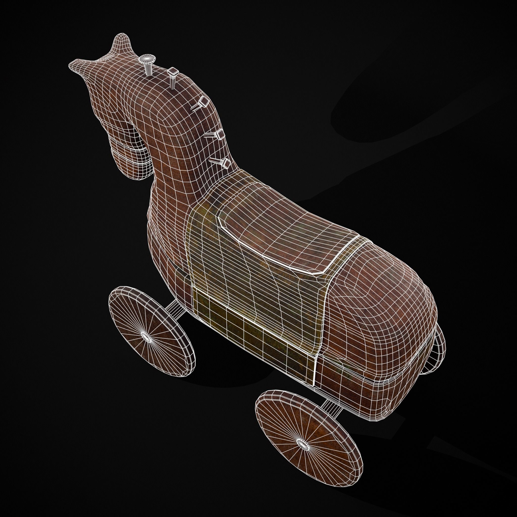 Medieval Horse Pull Along Low-poly 3D model_34