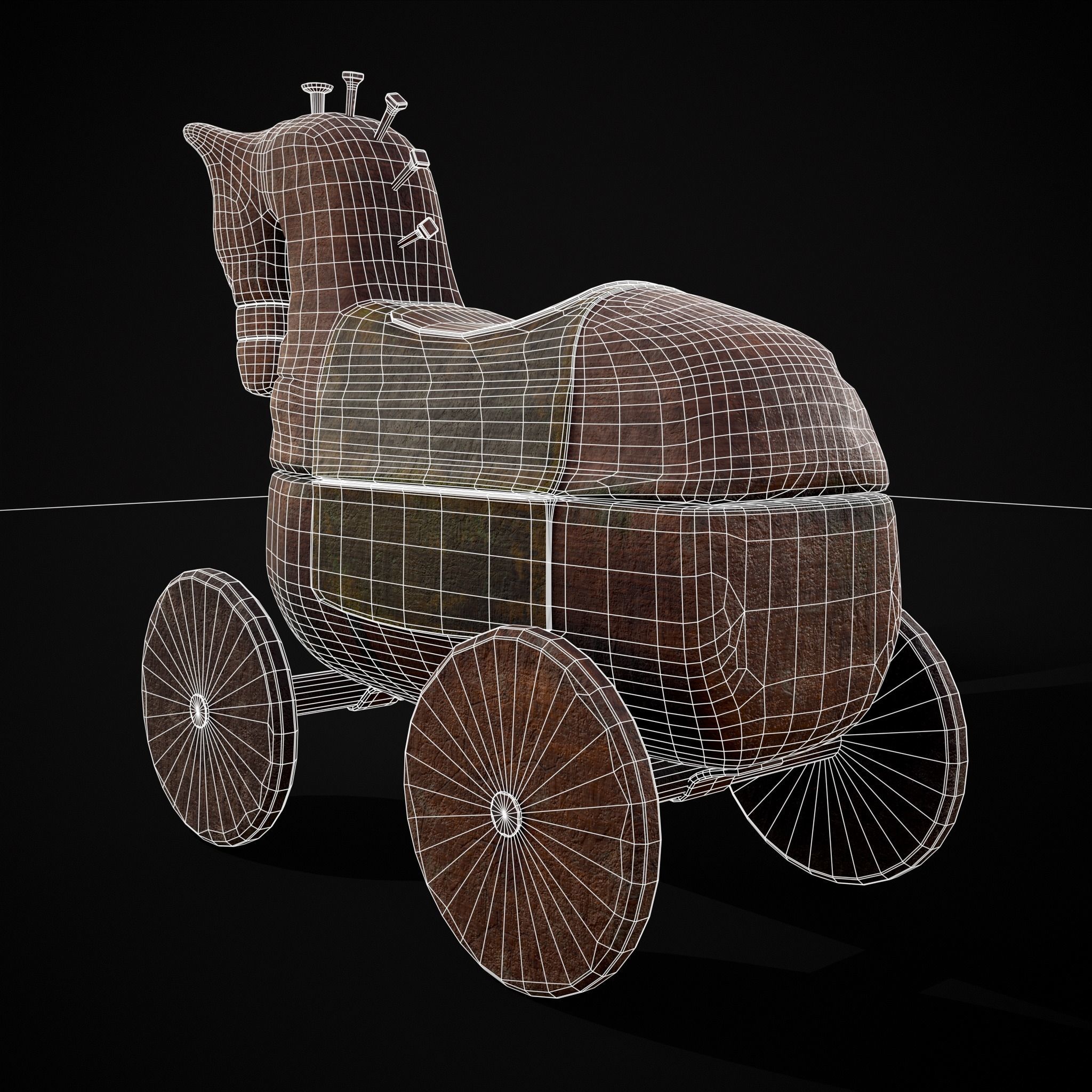 Medieval Horse Pull Along Low-poly 3D model_18
