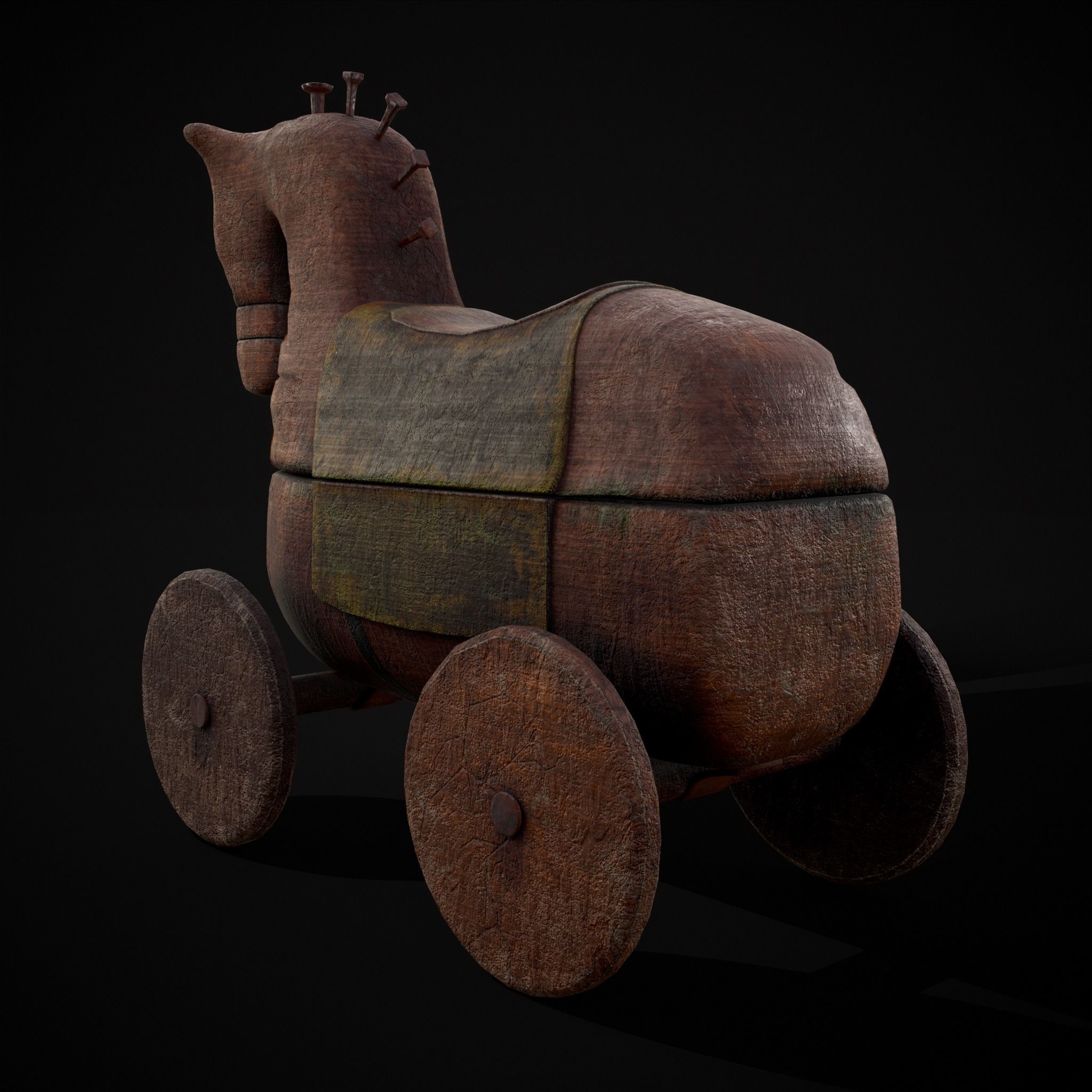 Medieval Horse Pull Along Low-poly 3D model_17