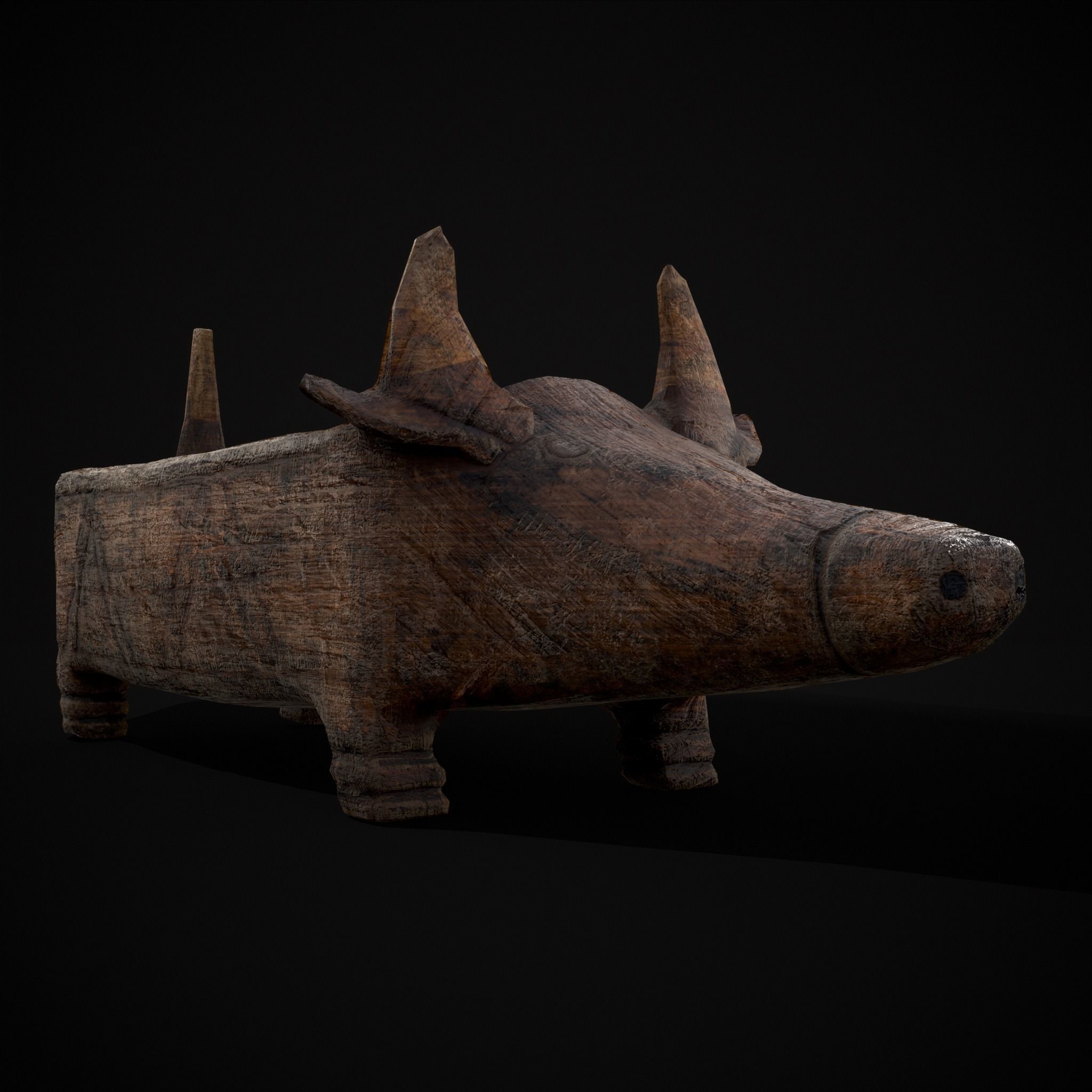 Medieval Carved Pig Container Low-poly 3D model_5