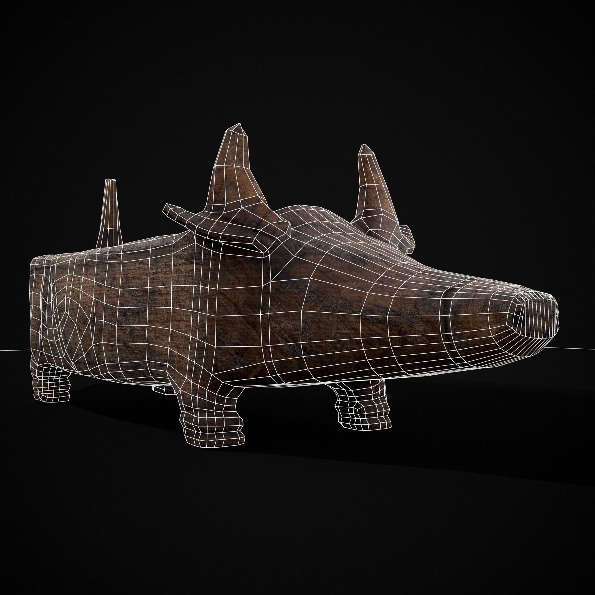 Medieval Carved Pig Container Low-poly 3D model_6