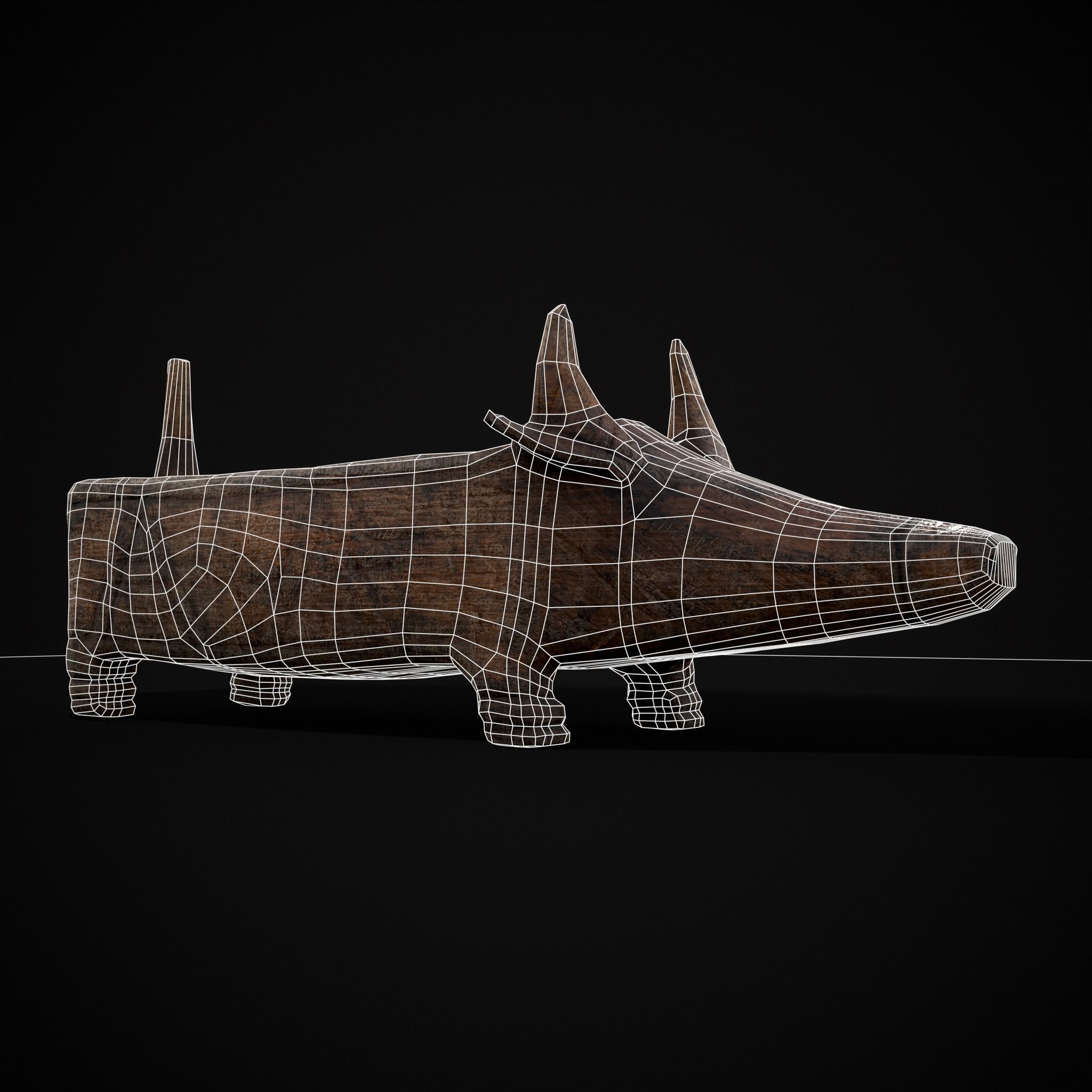 Medieval Carved Pig Container Low-poly 3D model_12