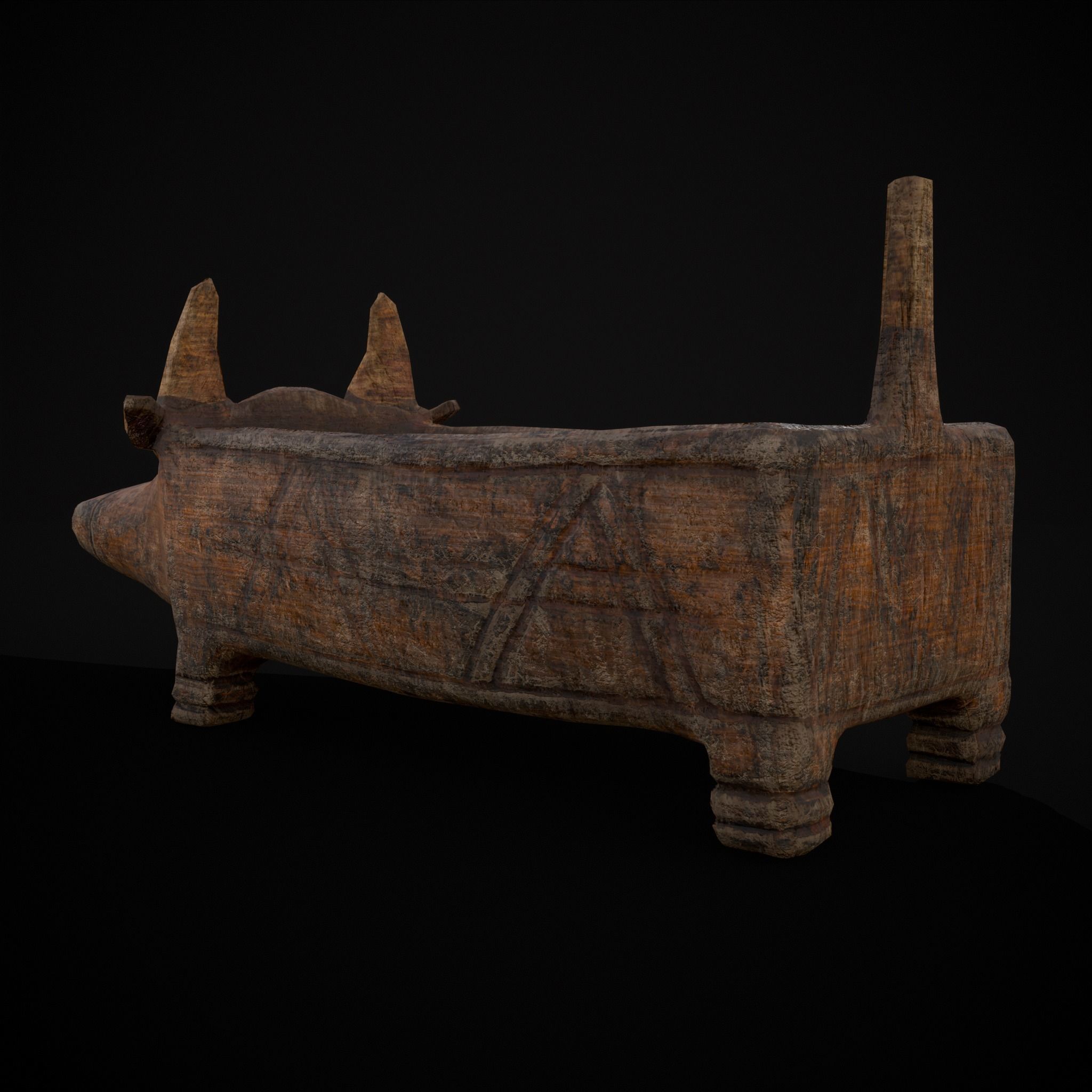 Medieval Carved Pig Container Low-poly 3D model_7
