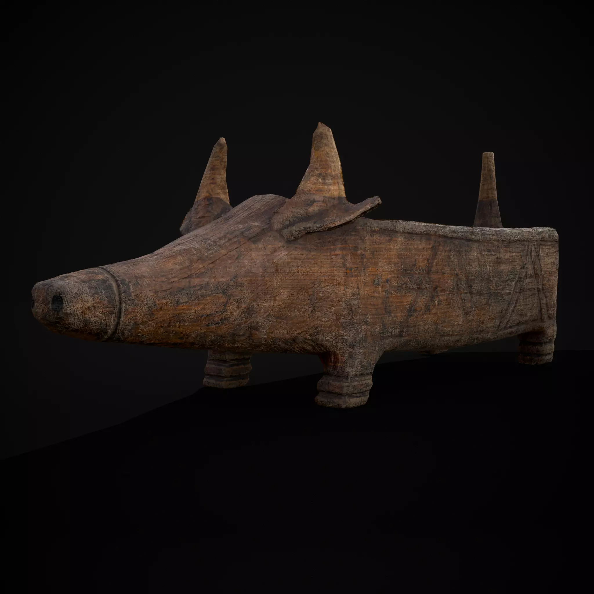 Medieval Carved Pig Container Low-poly 3D model_0