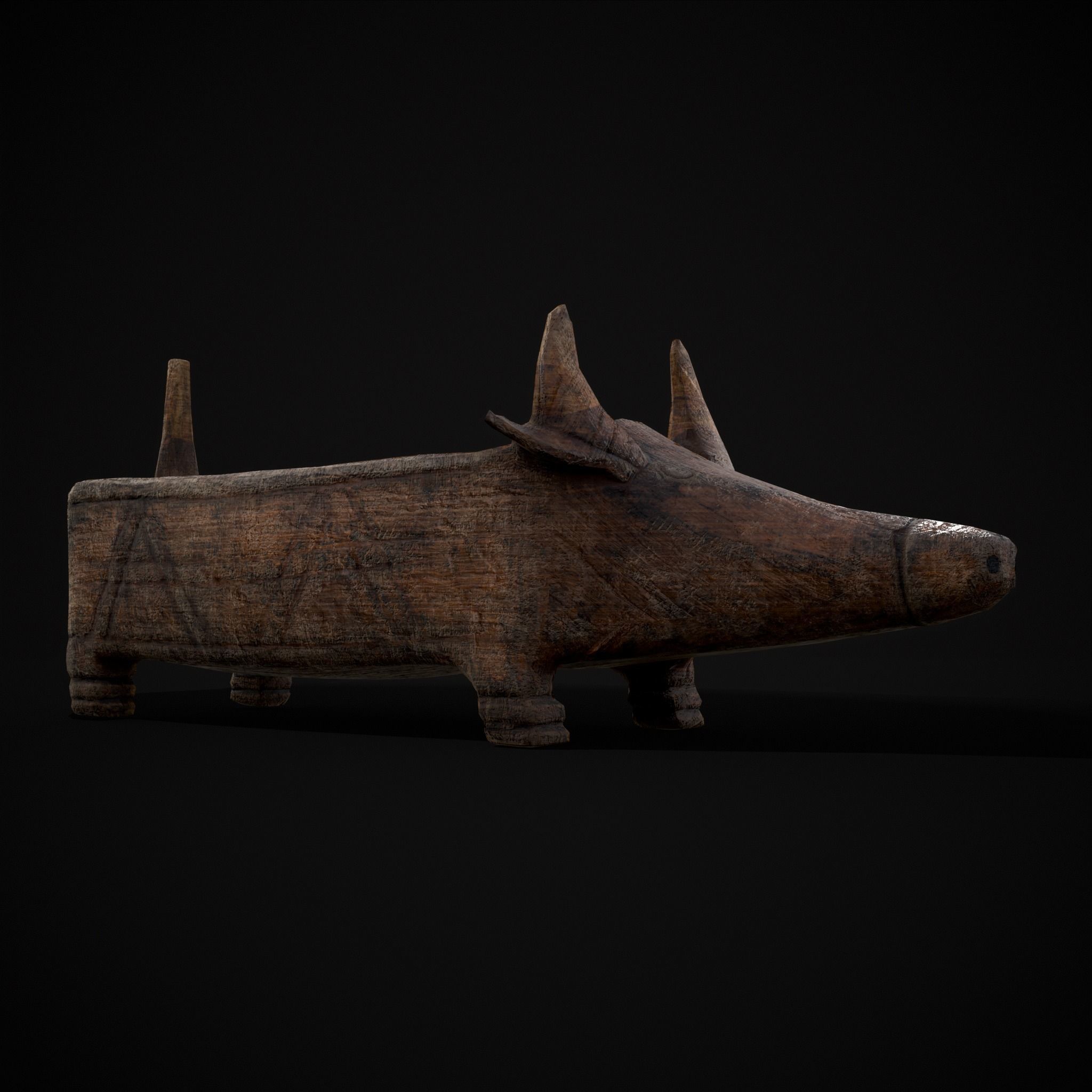 Medieval Carved Pig Container Low-poly 3D model_11