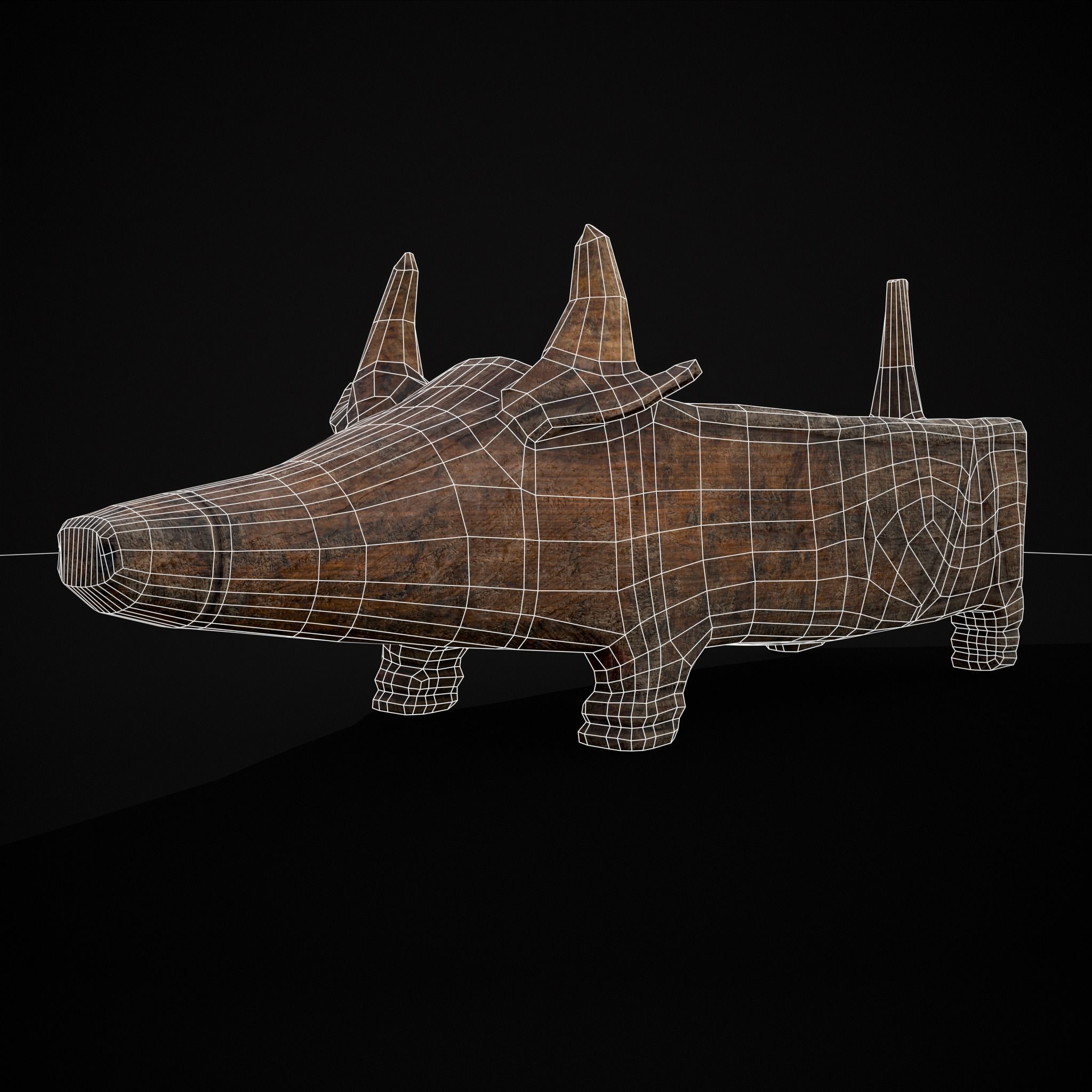 Medieval Carved Pig Container Low-poly 3D model_2