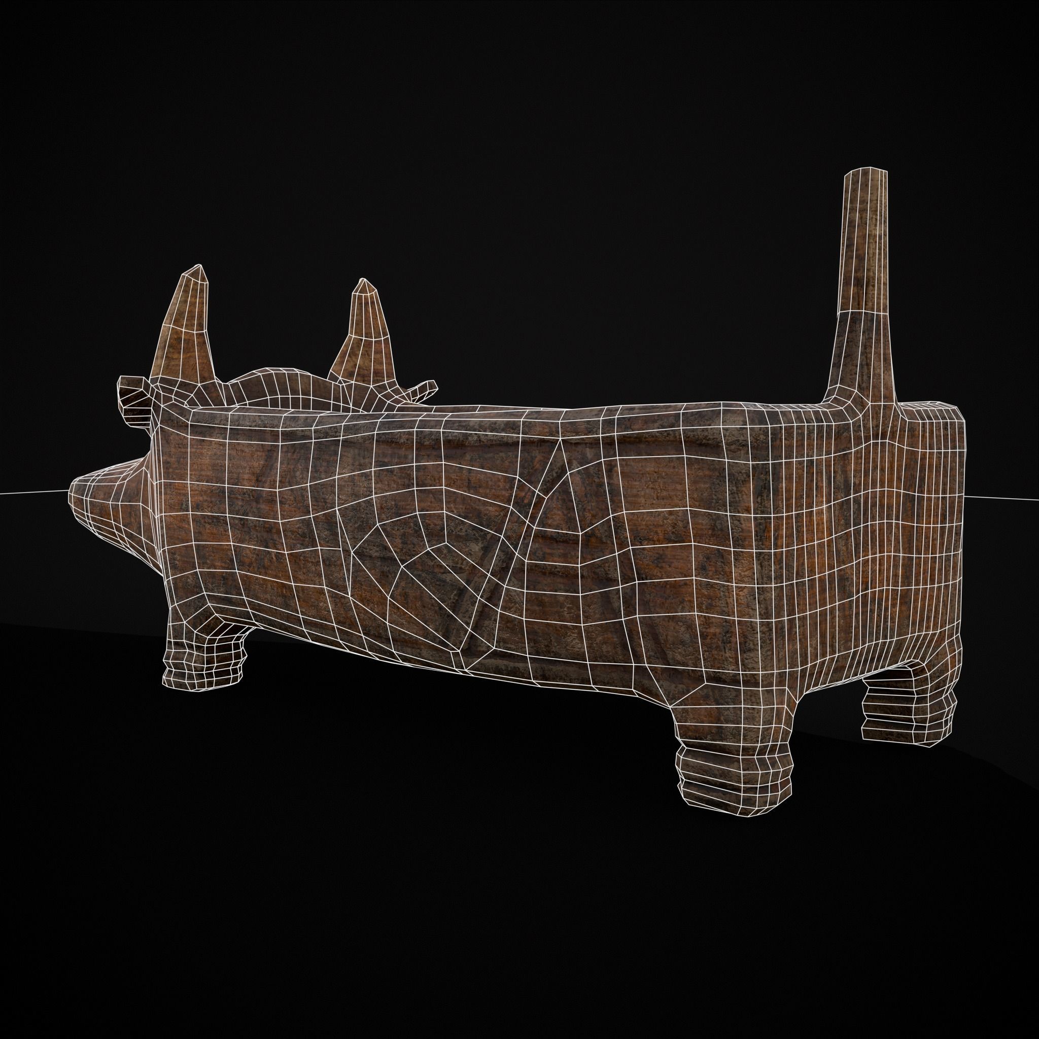 Medieval Carved Pig Container Low-poly 3D model_8
