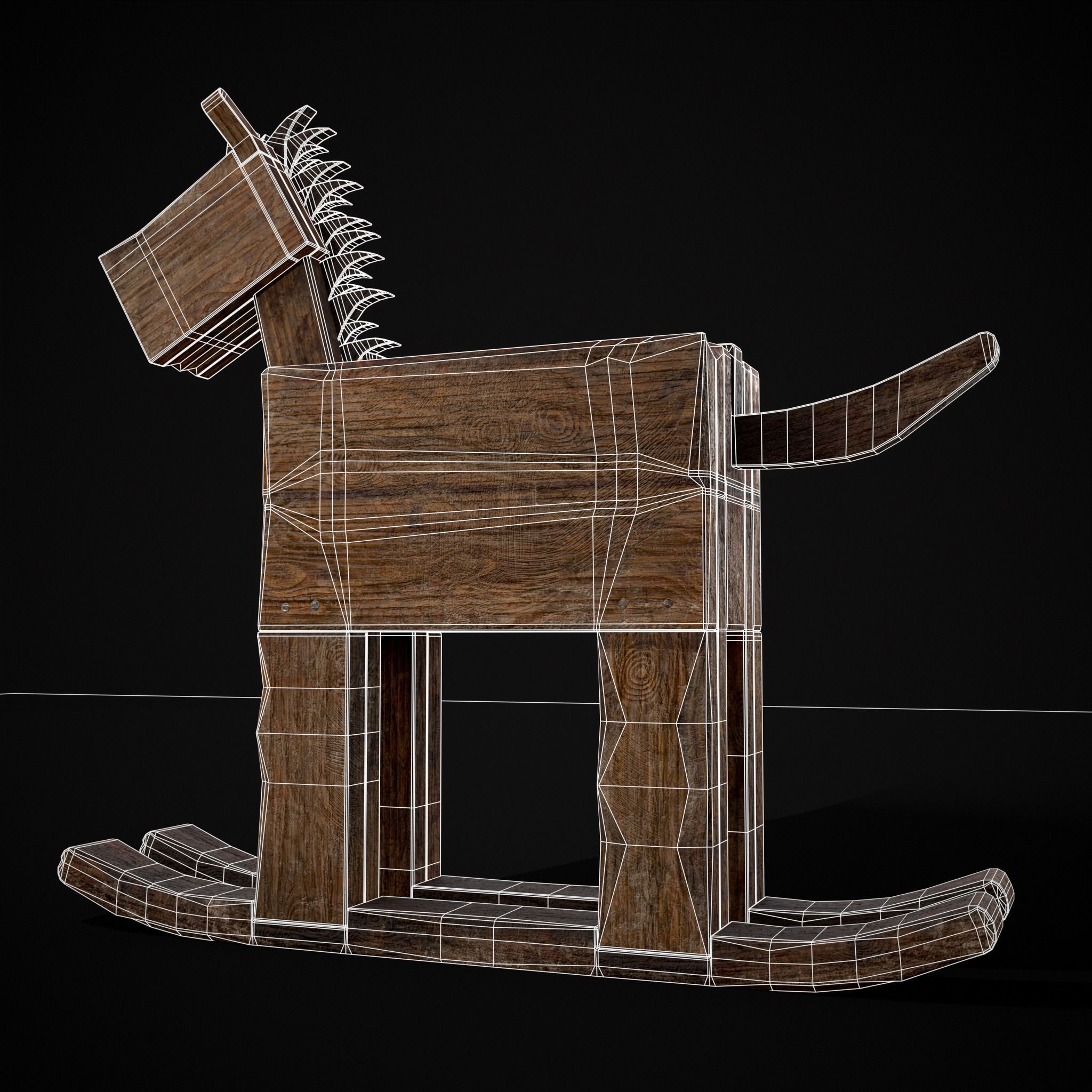 Medieval Horse Sled Low-poly 3D model_40