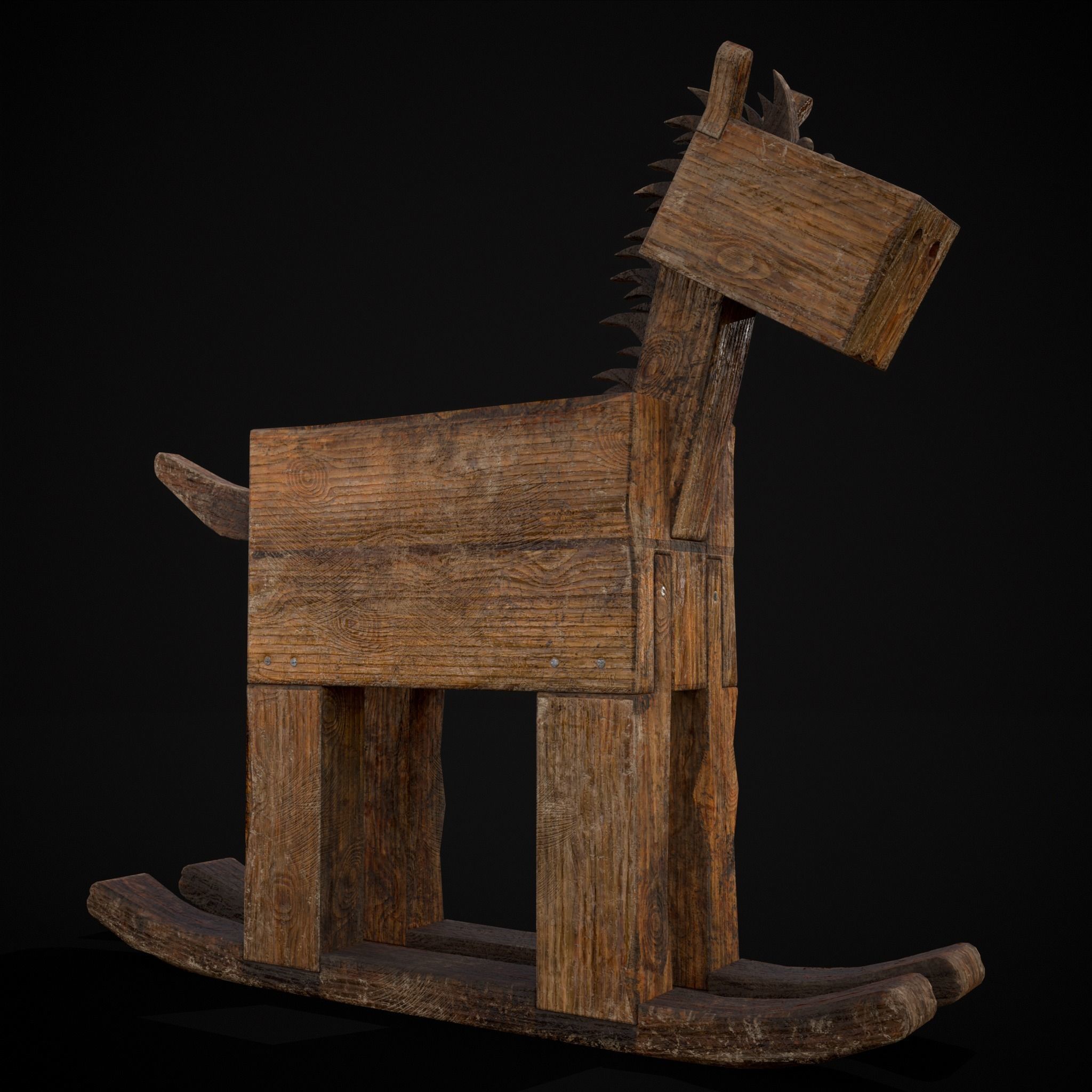 Medieval Horse Sled Low-poly 3D model_9