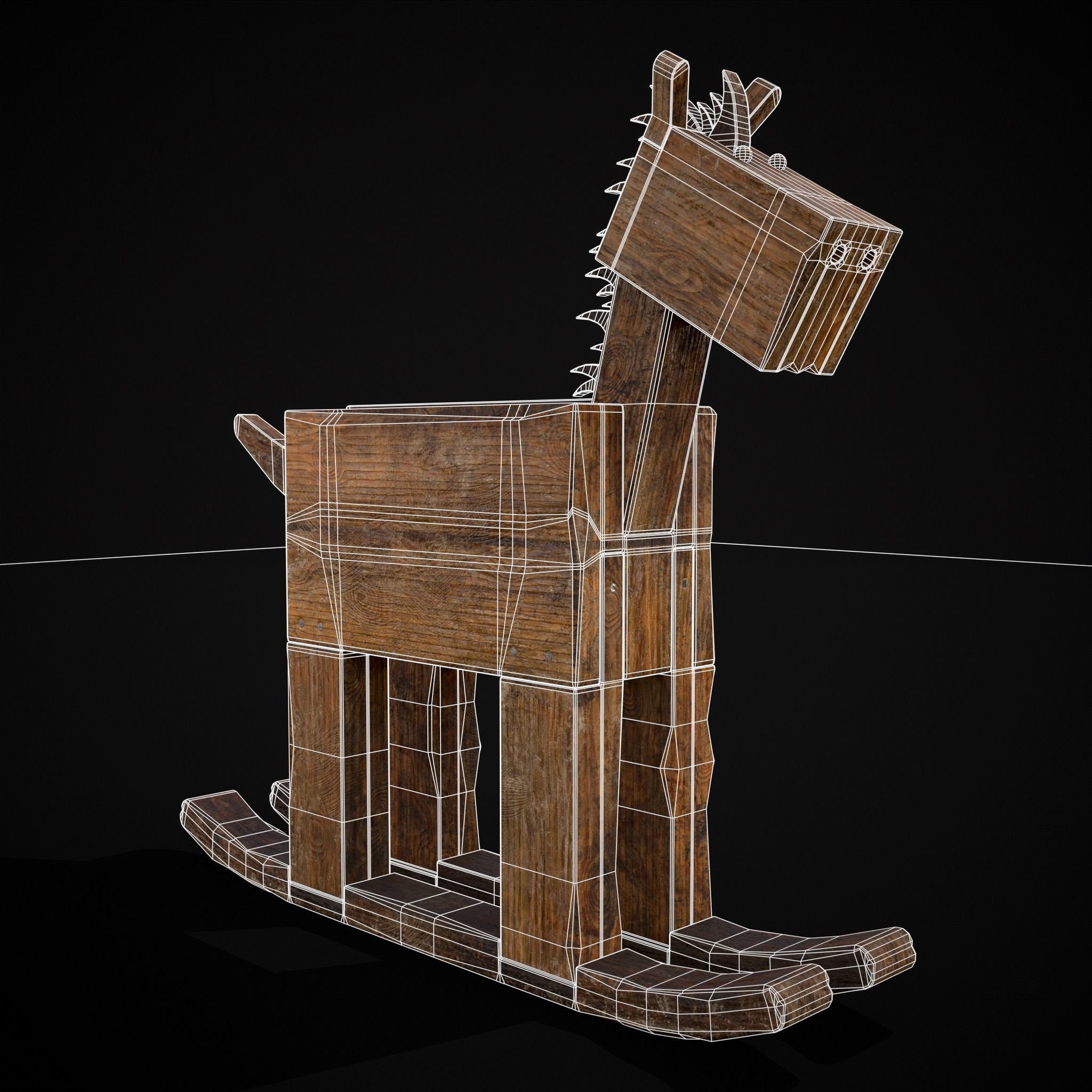 Medieval Horse Sled Low-poly 3D model_20