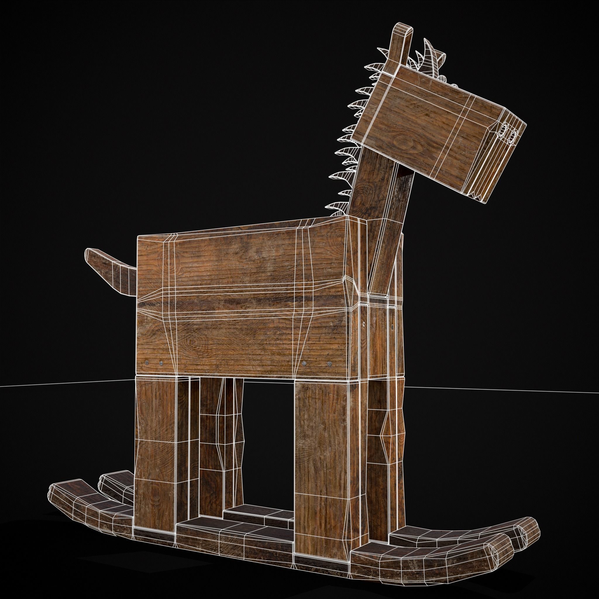 Medieval Horse Sled Low-poly 3D model_10