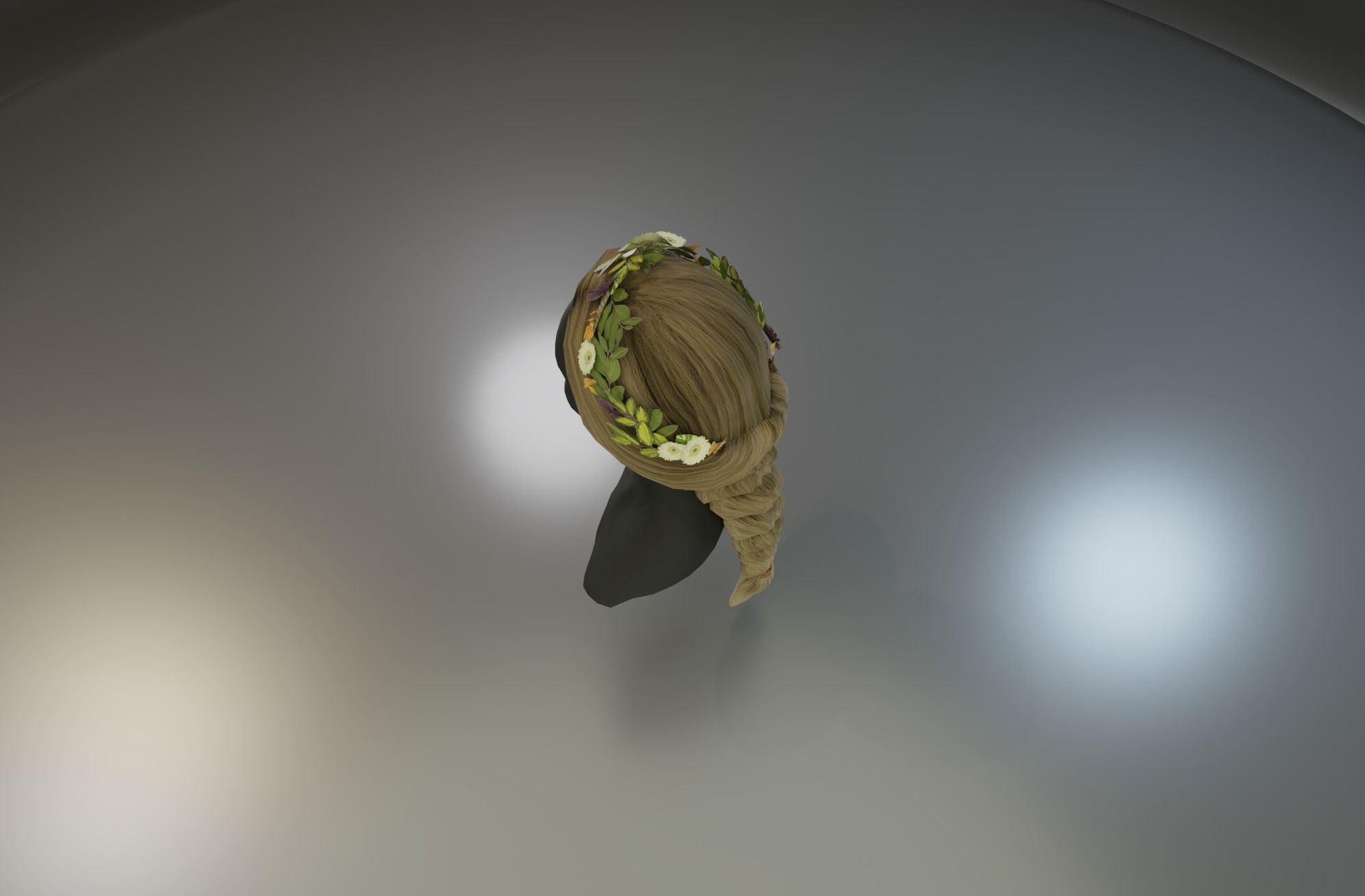 Low poly Braided Hair with Flower Crown Low-poly 3D model_4