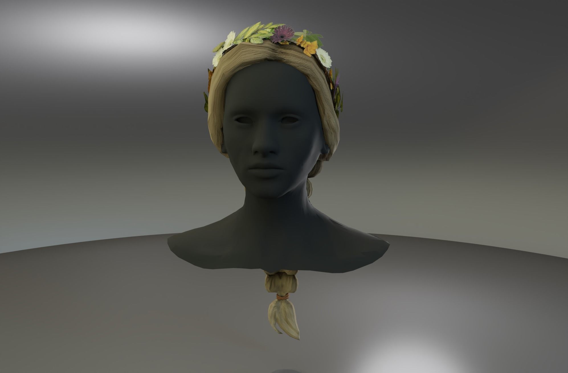 Low poly Braided Hair with Flower Crown Low-poly 3D model_2