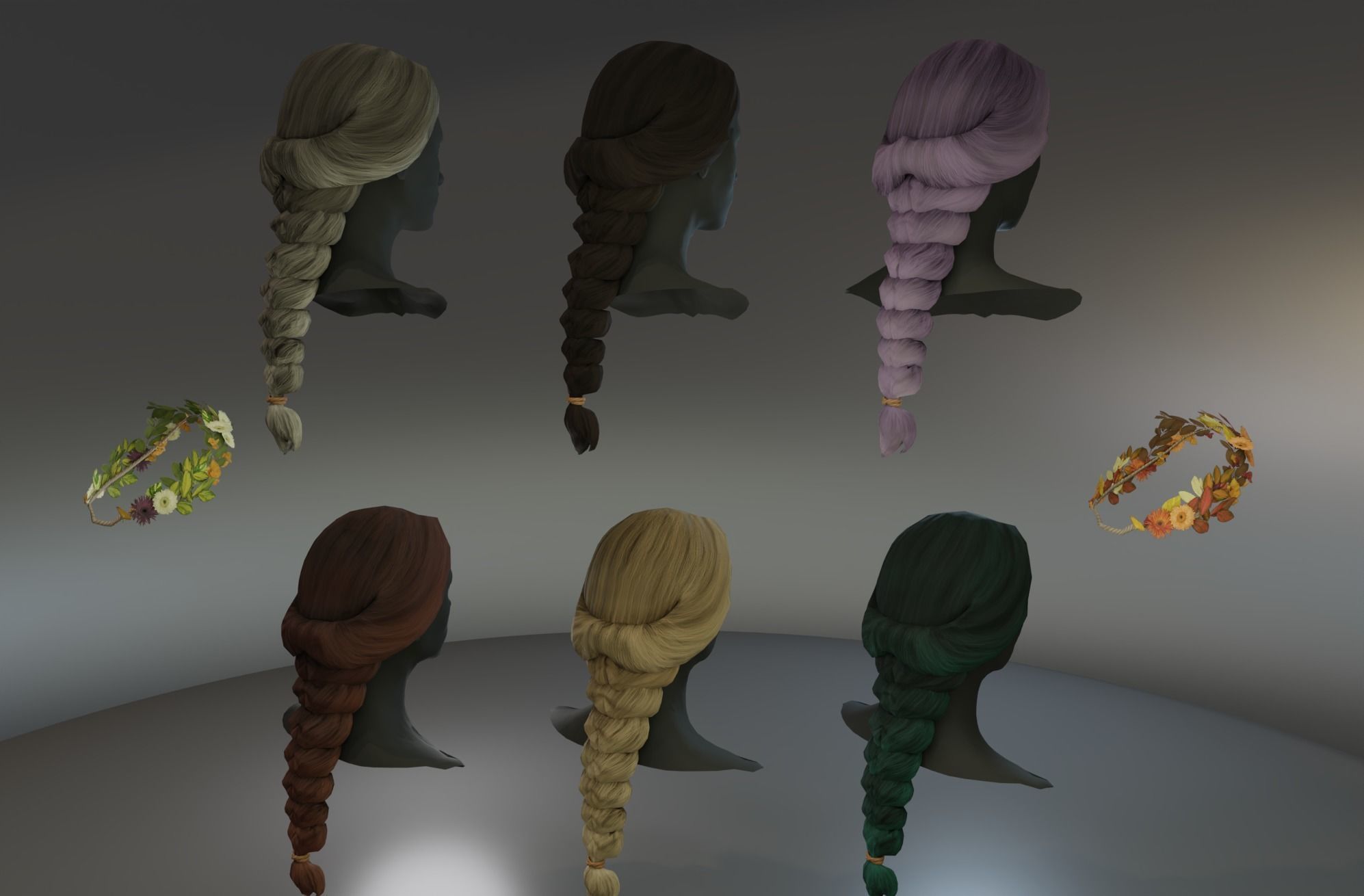 Low poly Braided Hair with Flower Crown Low-poly 3D model_1