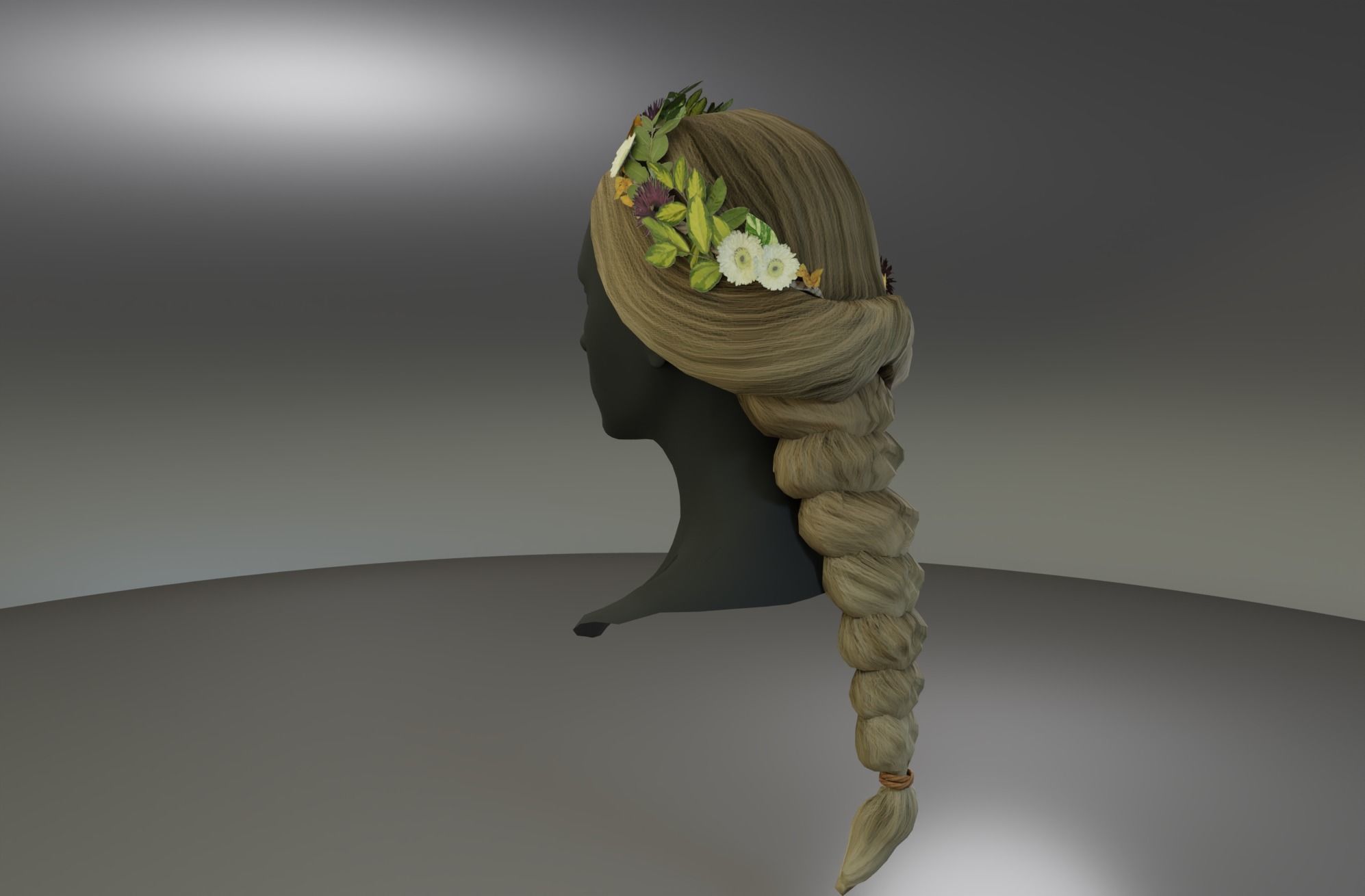 Low poly Braided Hair with Flower Crown Low-poly 3D model_3