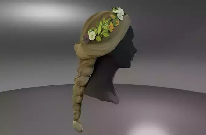Low poly Braided Hair with Flower Crown Low-poly 3D model